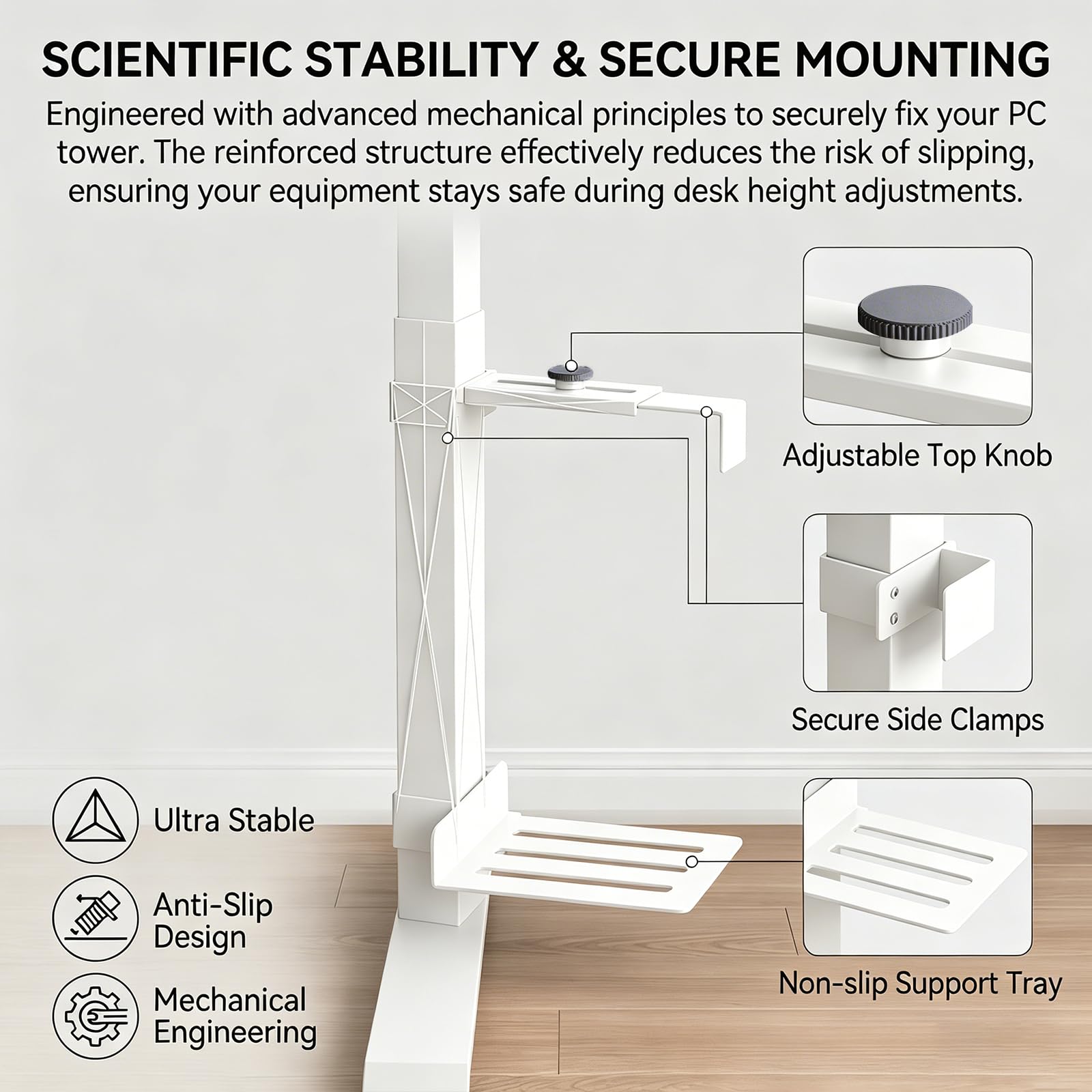 Soporte para PC debajo del escritorio, soporte de PC para escritorio sin taladrar, capacidad de carga de 18 kg, ajustable en altura y anchura, soporte de ordenador para mesas altas