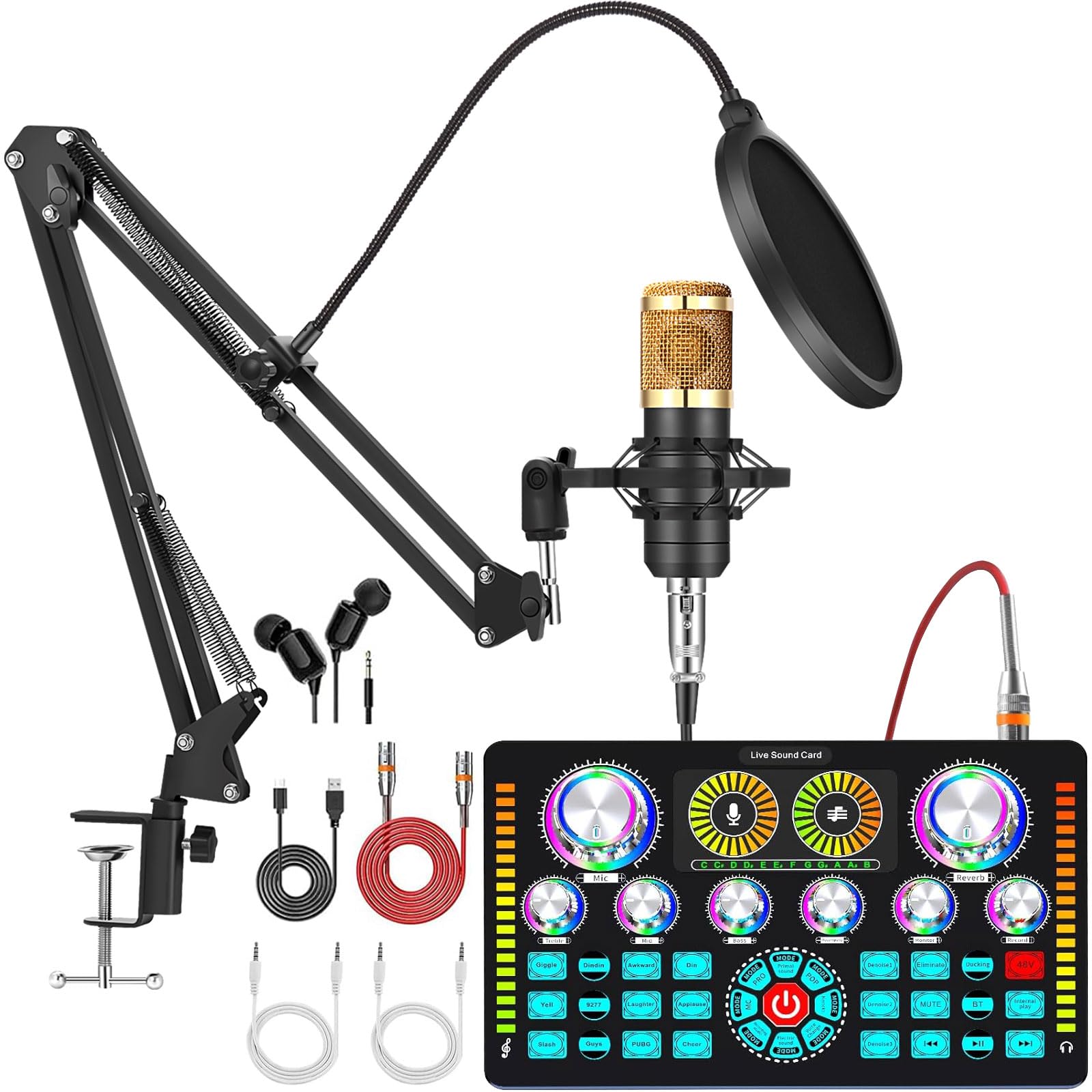 ALPOWL Podcast Equipment Bundle, Audio Interface with Cardioid Designer BM800 Mic for Gamer and All-in-One DJ Mixer, Perfect for Living Broadcast Live Streaming YouTube TikTok