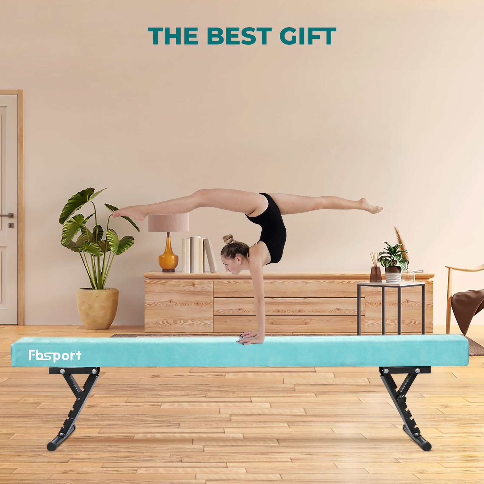 FBSPORT Poutre Gymnastique Pliable réglable 244cm, 5 Hauteur réglable Haute et Basse Poutre de Plancher Haute stabilité Enfants/Adultes Gymnase Pratique équipement d'entraînement
