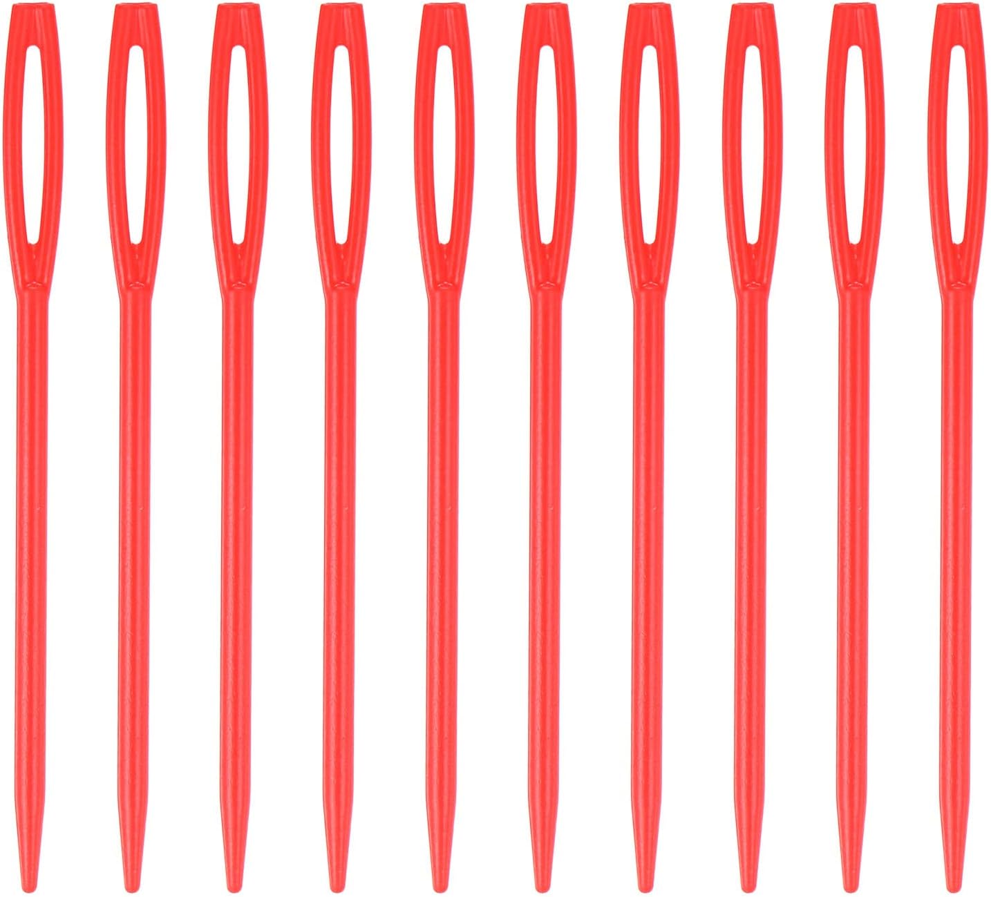 sourcing map90pcs Plastic Sewing Needles, 7cm Length Large Eye Blunt Needles Learning Needles for Sewing Handmade Crafts DIY Notions Stitching, Red