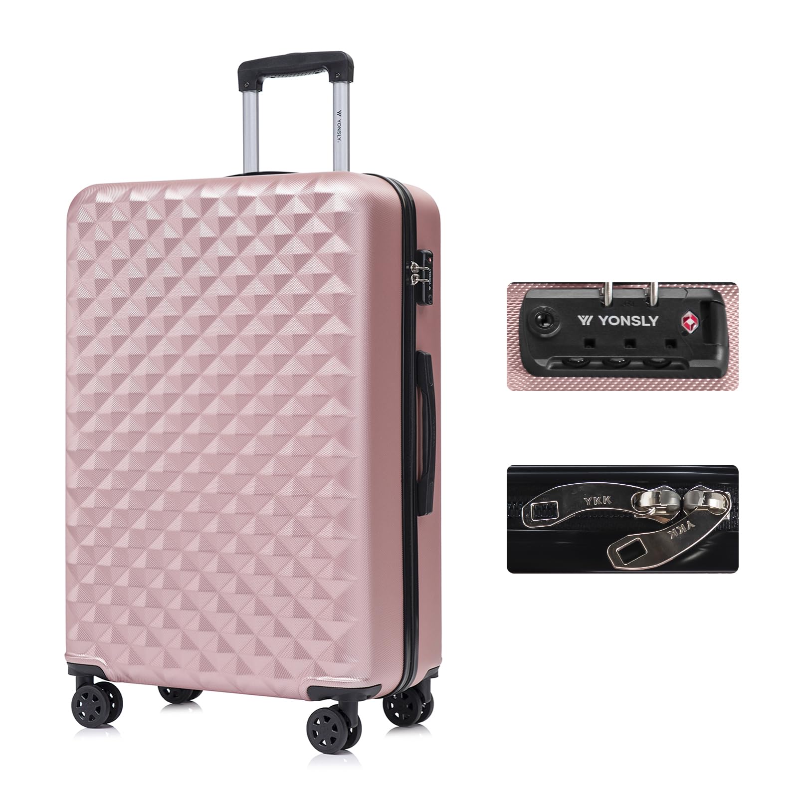 YONSLY Trolley Koffer Set, Reisekoffer, Rollkoffer Handgepäck, Kabinkoffer Suitcase, Gepäckset mit 360° Rollen, Hartschalenreisekoffer, Zahlenschloss, Gummigriff