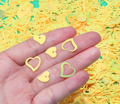 Miniatura 7 de ONLYKXY 1200 piezas de confeti en forma de corazón, decoración de mesa de boda, confeti con purpurina para fiesta de boda (amarillo brillante)