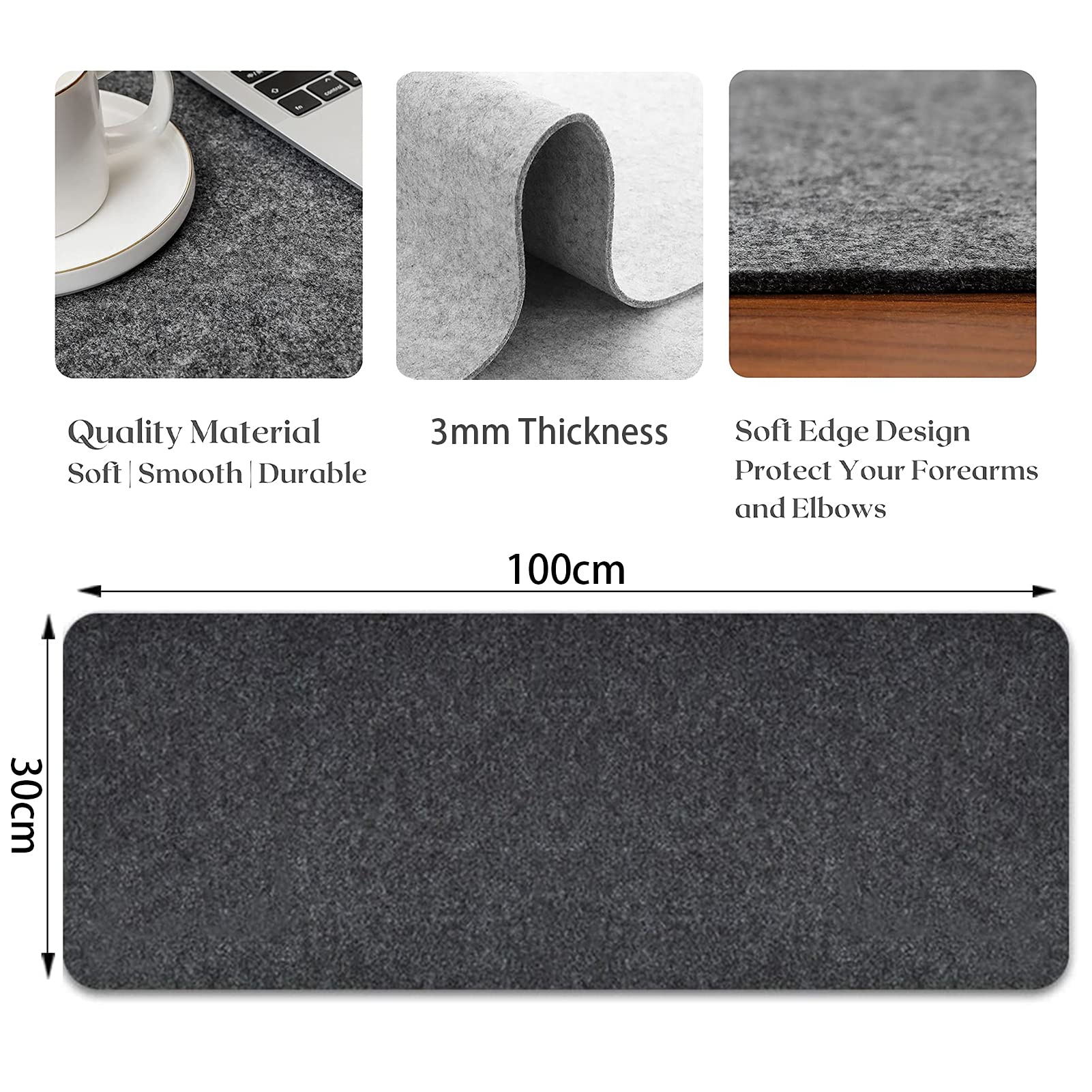 Tovagliette In Feltro Lavabili Antiscivolo - Runner Da Tavolo 100x30 Cm - Resistente Al Calore E Assorbente - Grigio Scuro