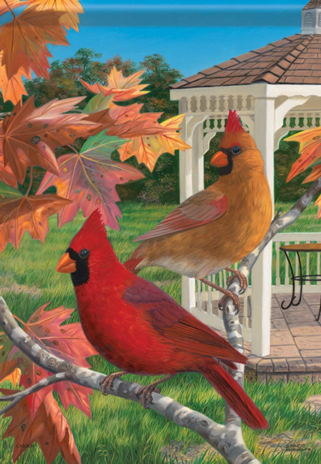 Crimson Afternoon Cardinals House Flag Fall Decorative 2 Sided 28" x 40"