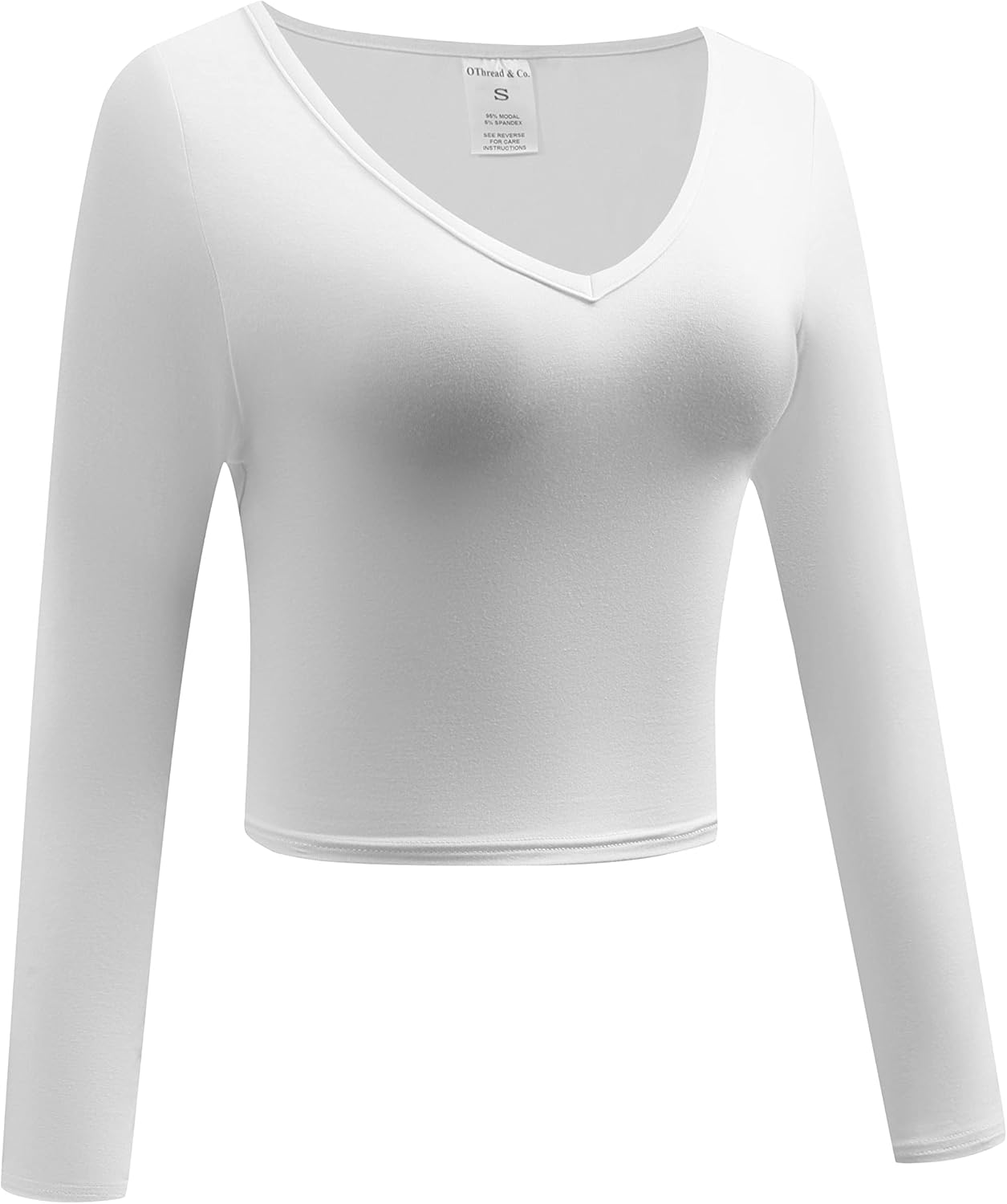OThread & Co. Women's Long Sleeve V-Neck Crop Top Basic Comfy Stretch Tee - Image 3