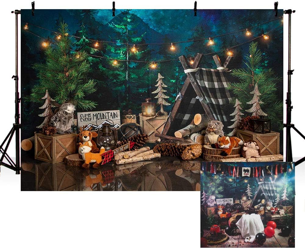 MEHOFOTO 8x6ft Jungle Safari Baby Boy First Birthday Party Backdrops Camp Tent Little Lumberjack Photography Background Newborn Portrait Photo Studio Decoration Banner Props for Cake Smash