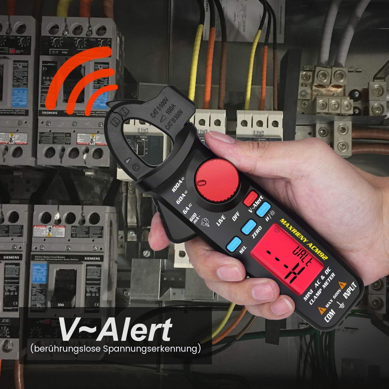 DC AC Zangenmessgerät, 6000 Counts True RMS Digital Multimeter Amp Widerstand Frequenz V-Alert Kontinuität Spannungsprüfer