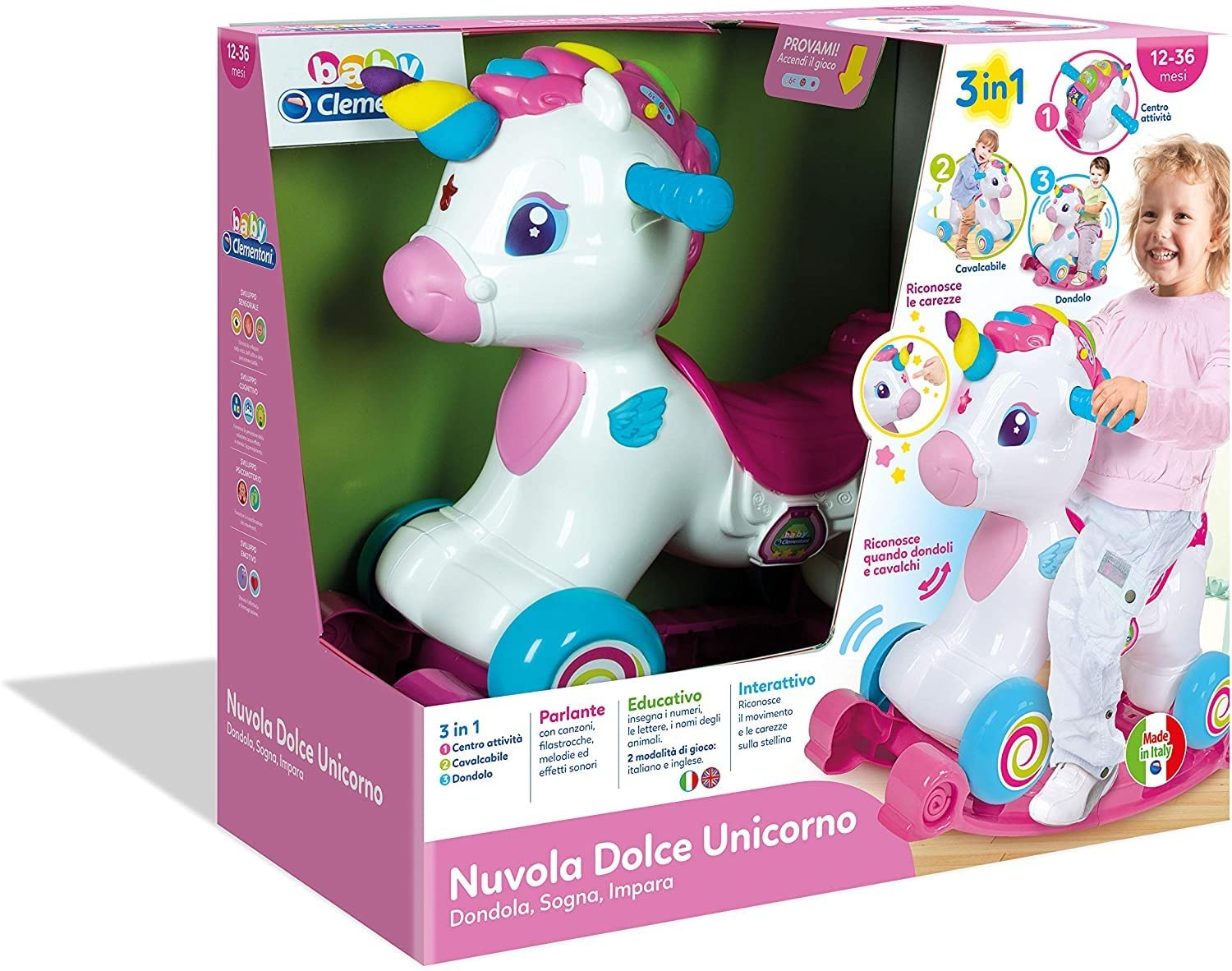 Clementoni - Baby - Nuvola Dolce Unicorno - Centro Attività Dondolo Cavalcabile per Bambini...