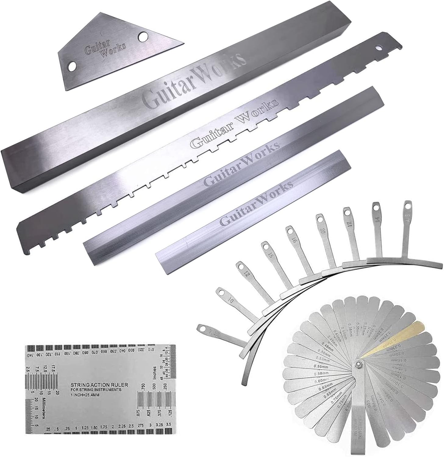 16pcs Guitar Luthier Tools Including 9 Understring Radius Gauge, String Action Ruler