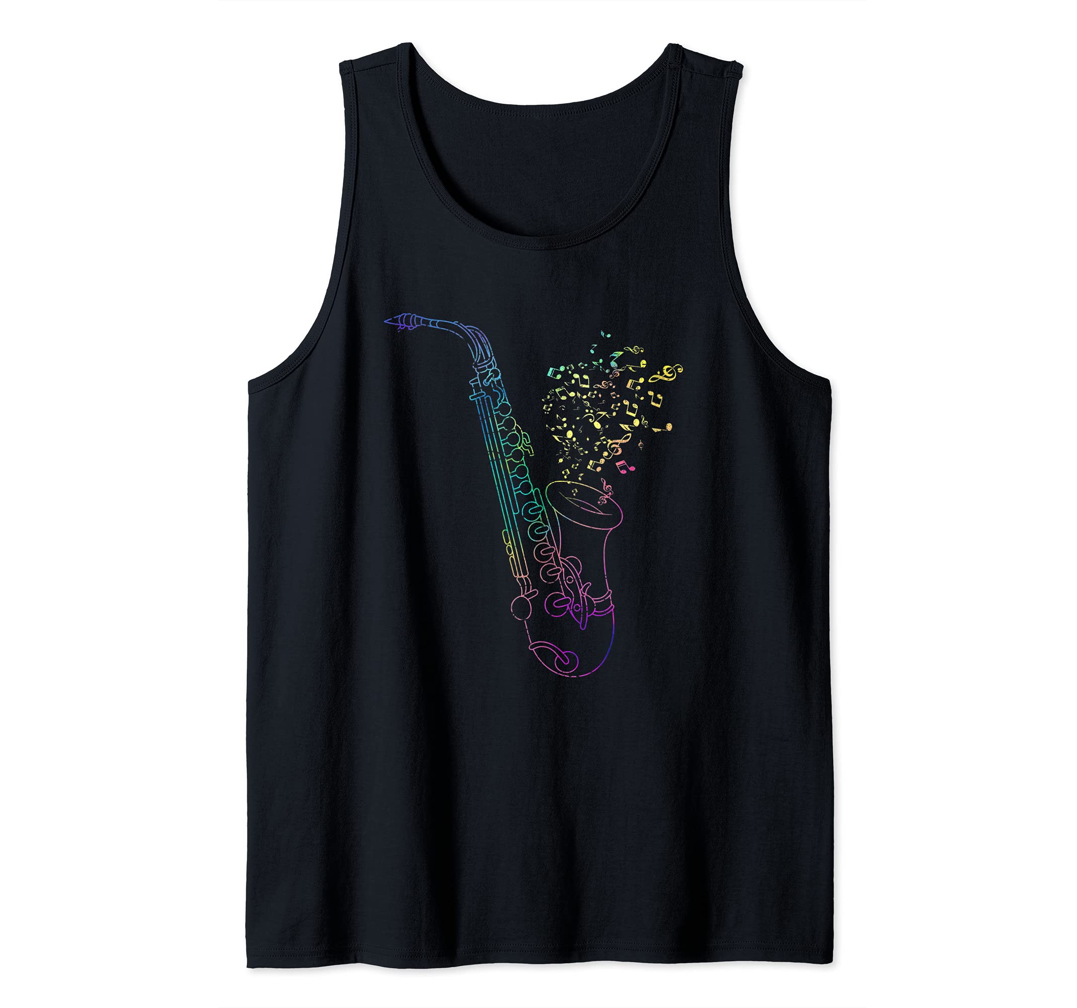 Jazz Musician Saxophonist Sax Player Colorful Saxophone Tank Top, Black