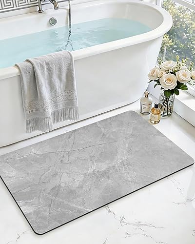 Miniatura 15 de DEXI Alfombra de baño ultra fina, antideslizante para suelo de ducha, absorbente, de secado rápido, de mármol, perfil bajo, 17 x 32 pulgadas, color