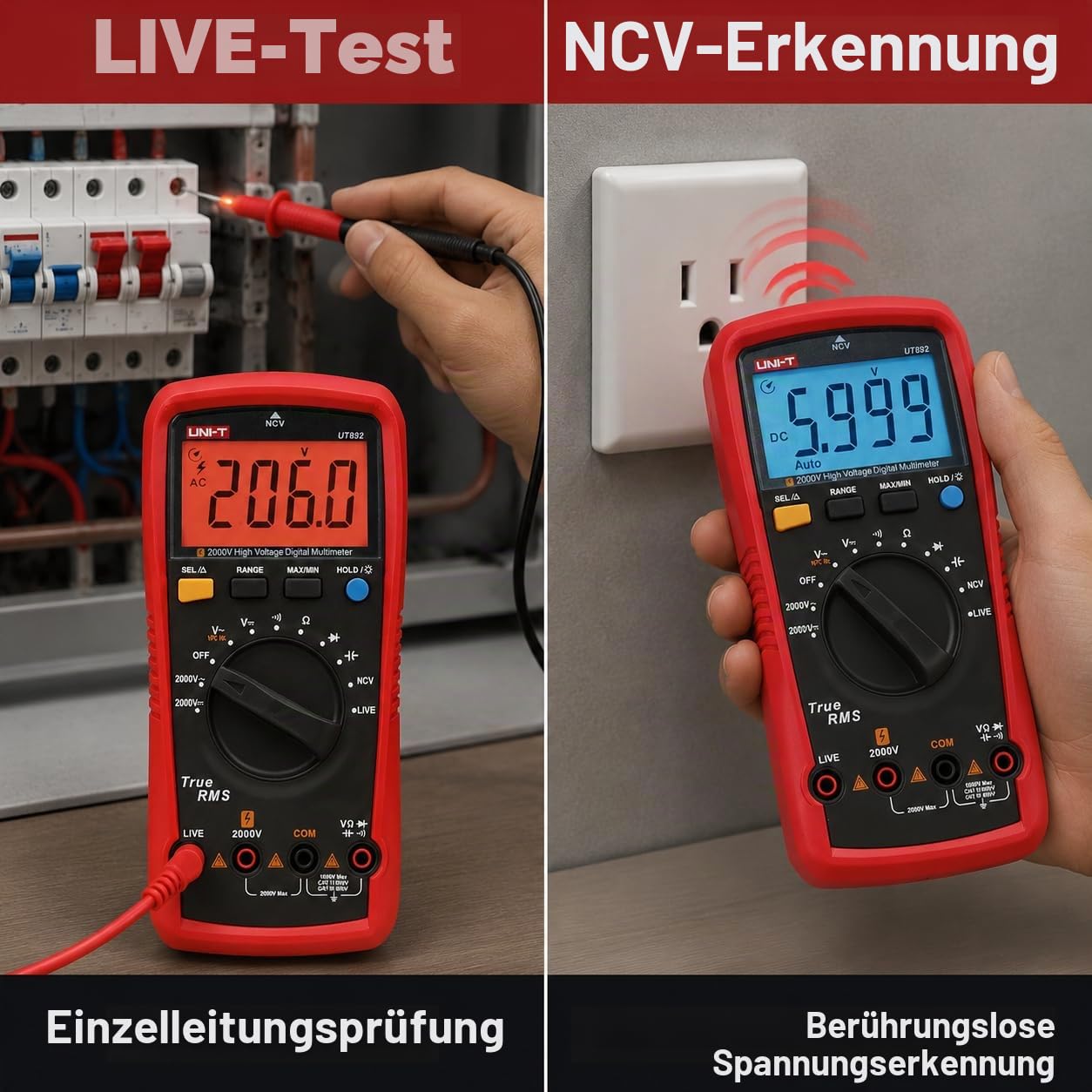UNI-T UT892 Hochspannungsmultimeter AC/DC mit integriertem VFC Modus NCV 6000 RMS 2000V