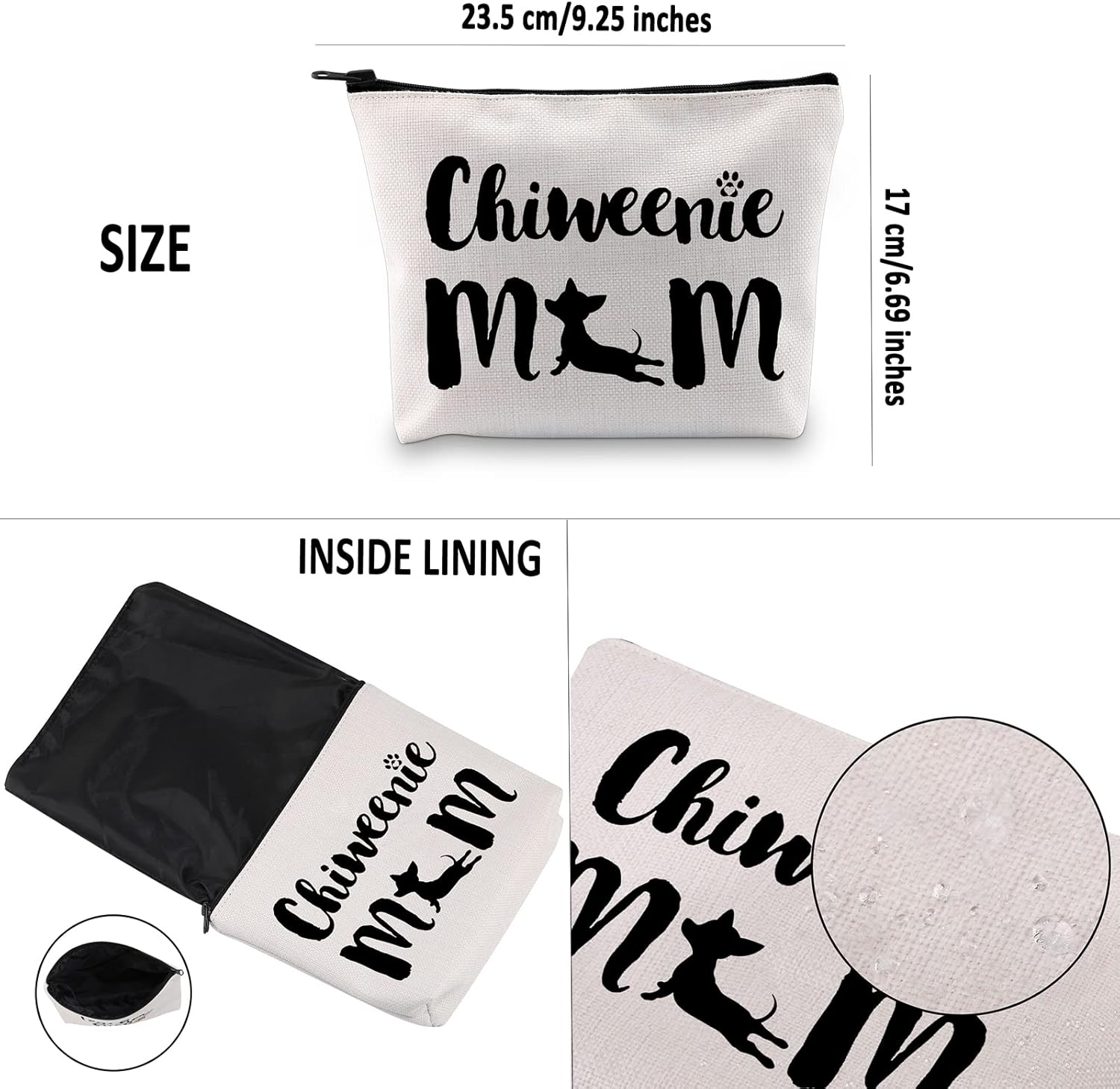 G2TUP Chiweenie Dog Lover Gift Chiweenie Mom Makeup Bag Chiweenie Dog Mom Cosmetic Bag Chiweenie Dog Owner Gift Pet Owner Zipper Travel Bag (Chiweenie Mom White Bag) - Image 3