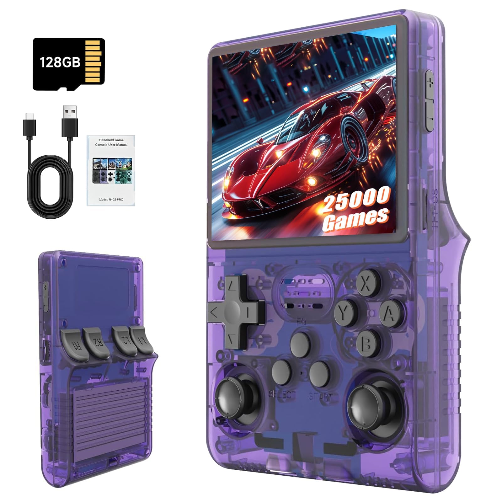 R36S Retro Handheld Games Console, 20,000+ Classic Games Portable Pocket Video Player with 3.5 Inch HD Screen, 64G TF Card, Open Source Linux System Screen for Teens and Adults (Purple 64G) — view 17