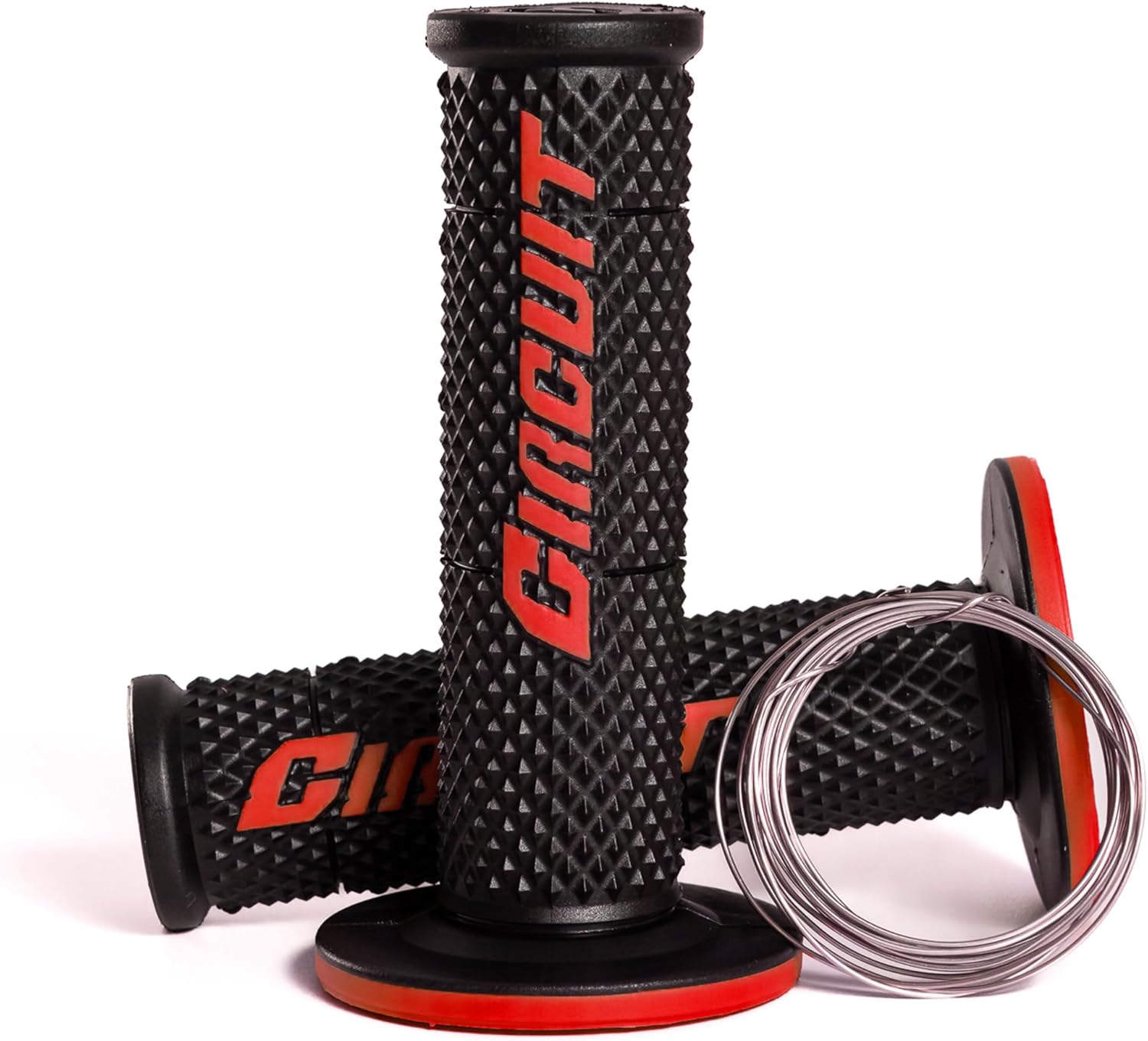 Circuit Equipment - Circuit V Motorcycle Grip - Internal Lock, Polymer and Full Diamond Texture - Black/Red - Off-Road and Dual-Sport Use