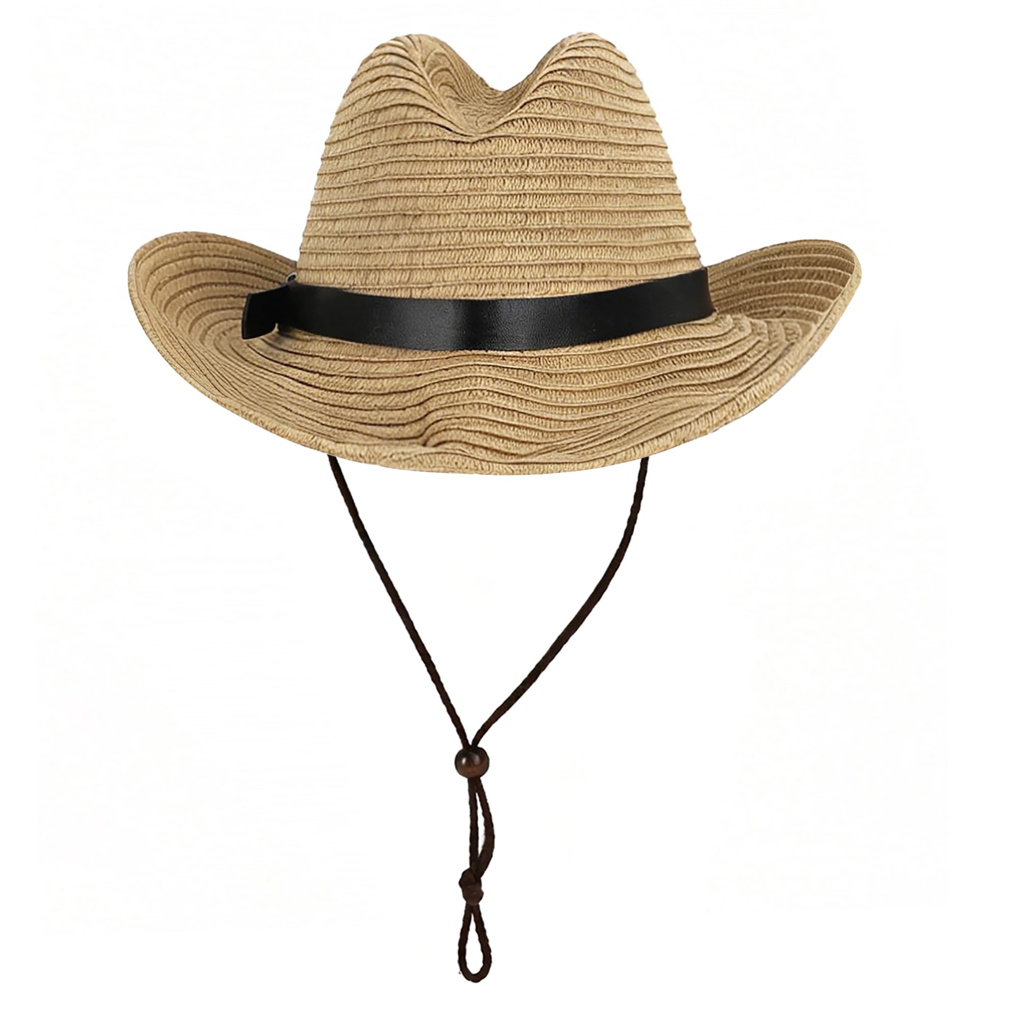 JIAHG Chapeau de Paille Enfant 3-8 Ans Chapeau de Cow-Boy Western Panama UV Protection avec Mentonnière Casquette Visière de Soleil Plage Voyage Camping Randonnée