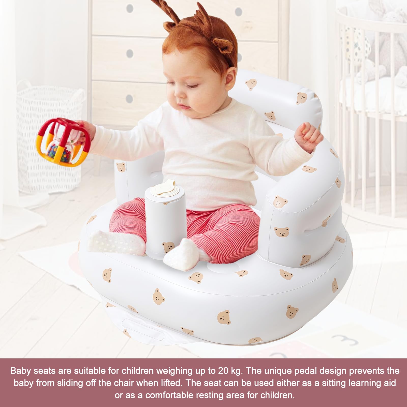 Seggiolino gonfiabile per bambini dai 3 mesi in su, con pompa ad aria incorporata, sedia gonfiabile portatile, sedile da pavimento per bambini, per imparare a sedersi