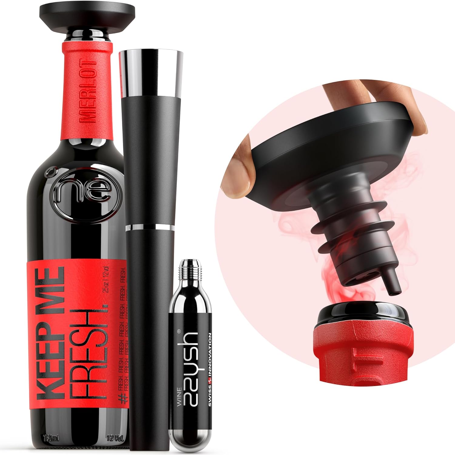 zzysh® 3 in 1 Wine Saver, Stopper & Argon Gas Wine Preserver Up to 8 Weeks - Wine Preservation System with Argon Gas Cartridges For Wine - Most Inspired Wine Set Gifts for Women, Men Wine Lovers