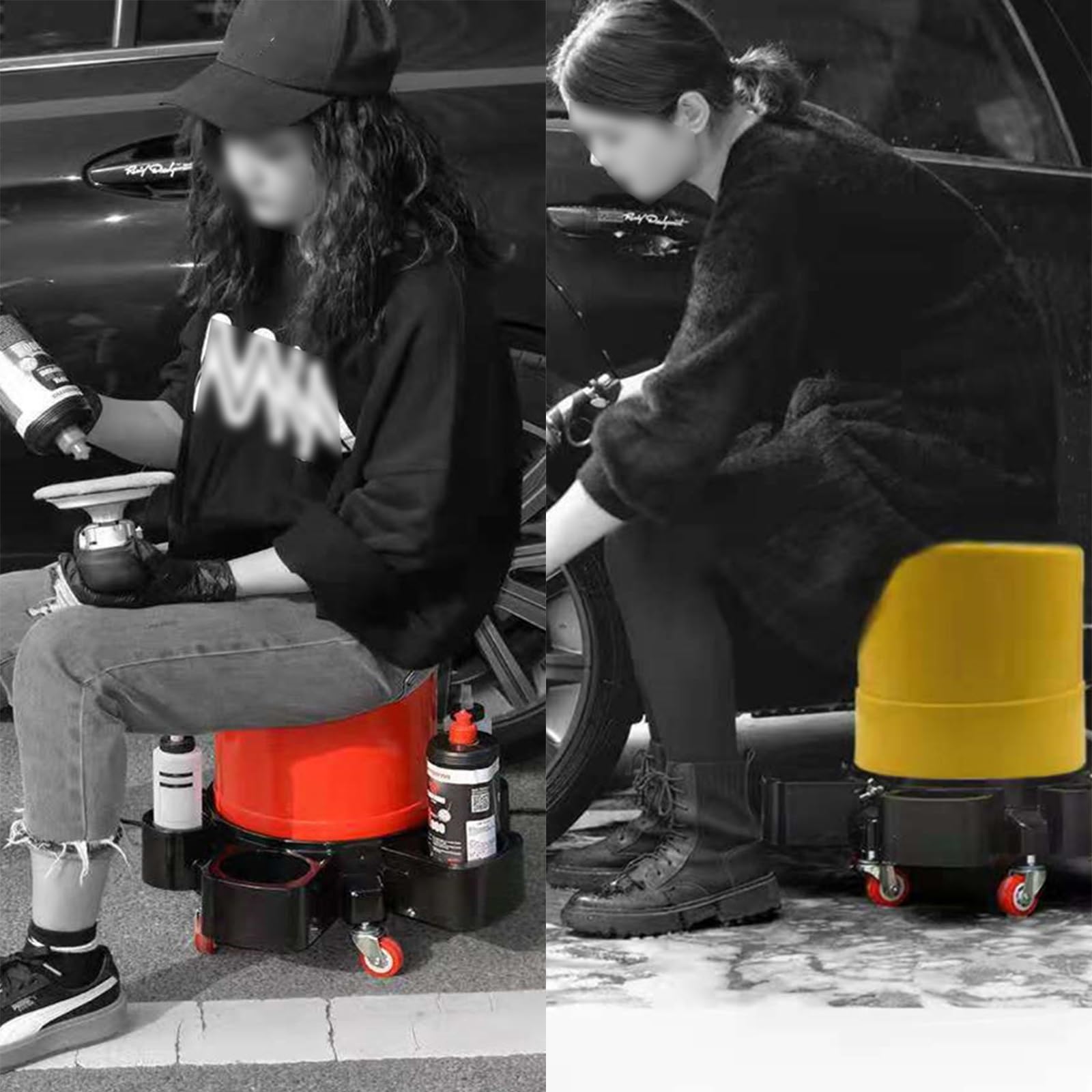 Taburete Taller, Taburete con Ruedas, Mecánica Silla Extraíble de Plástico, Taburete de Taller Móvil, Adecuado para Lavaderos de Autos y Garajes(Yellow)
