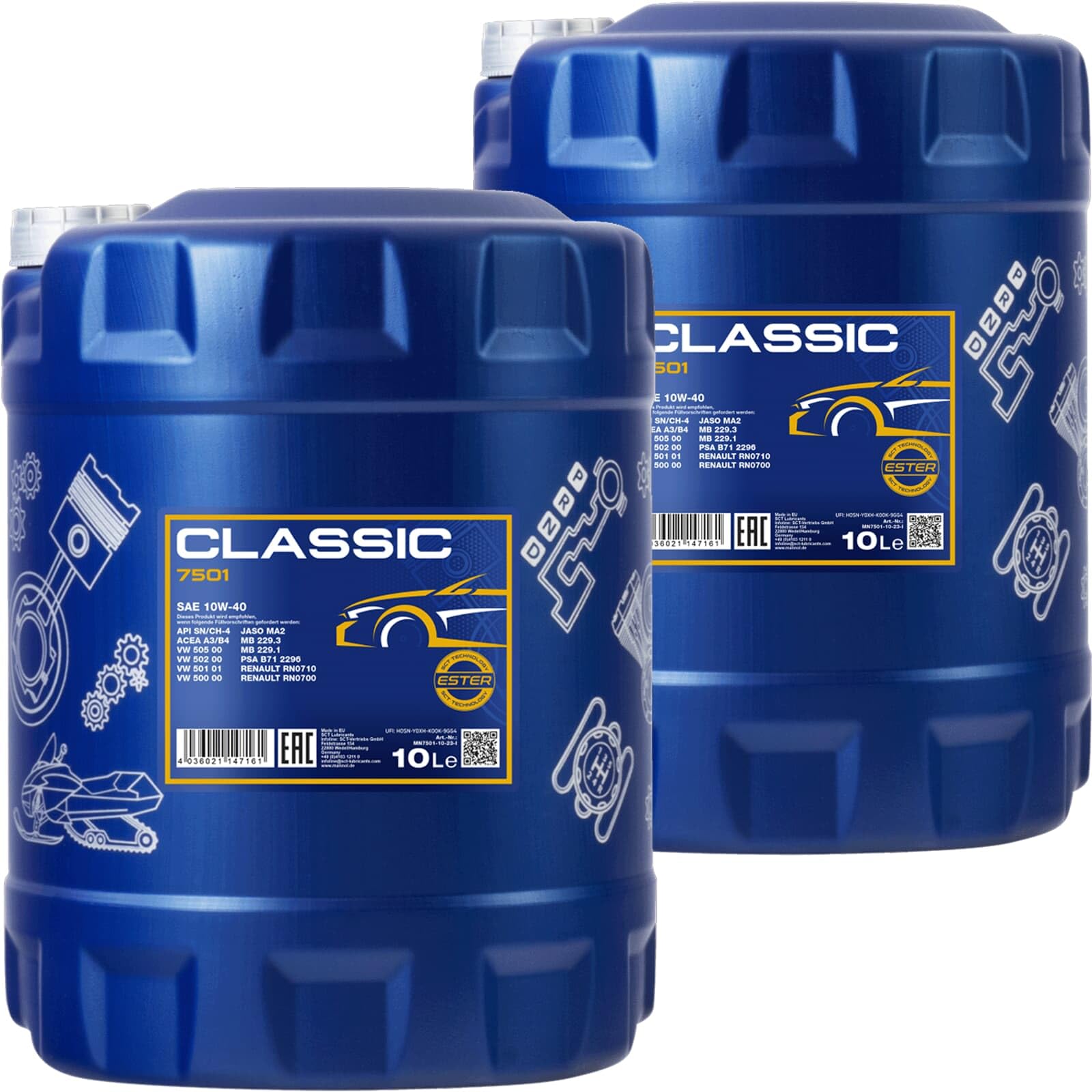 Mannol 2x MN7501-10 Motoröl (10 L) | 10L MN7501-10 Mannol Motoröl Classic, Mannol Classic 10W-40