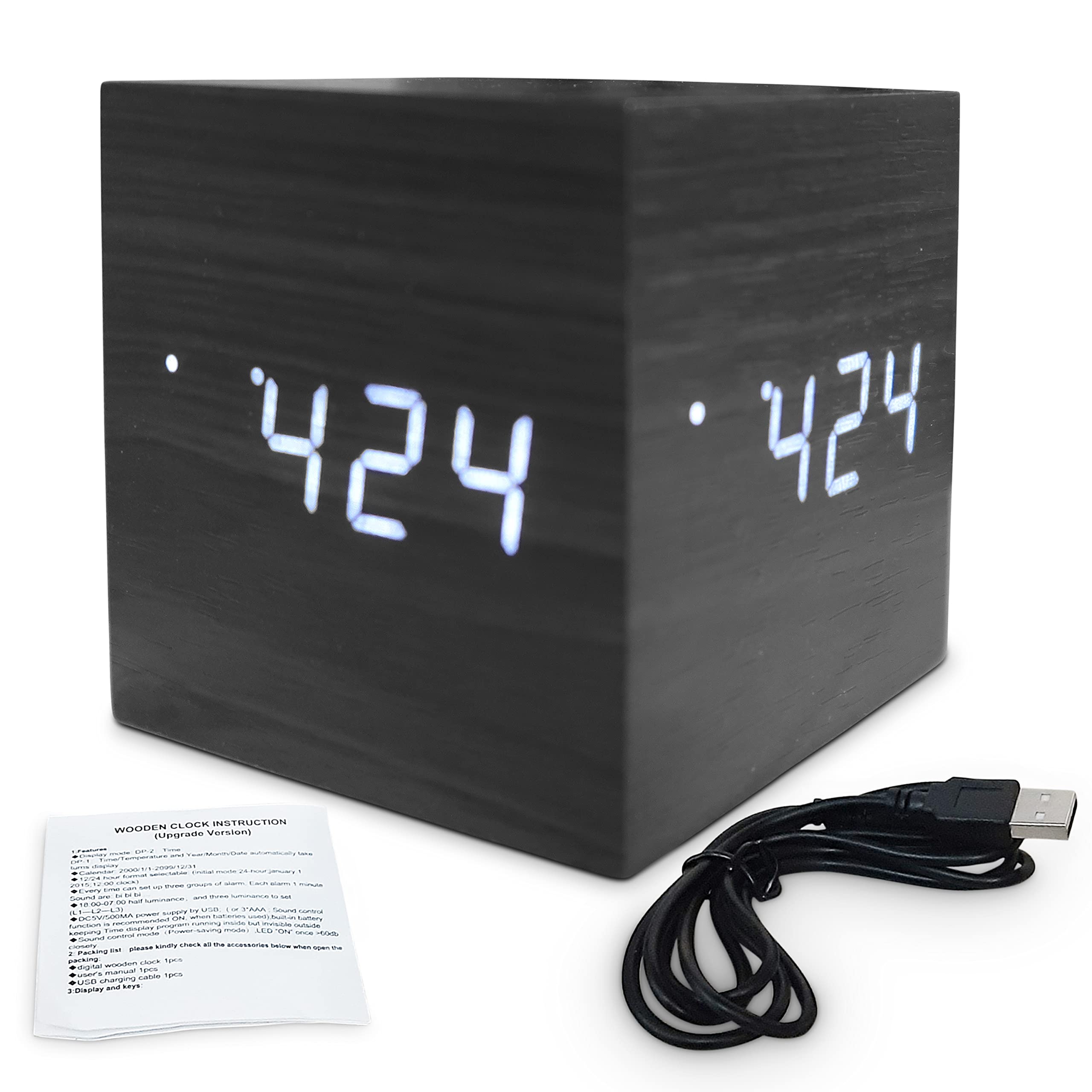 Buy ABAC Alarm Clock Modern Wood Clock for Nightstand and Desk 3