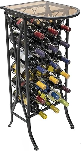 Sorbus Soporte para vino estilo castillo burdeos con parte superior de cristal Capacidad para 18 botellas de tu vino favorito Estante de vino de