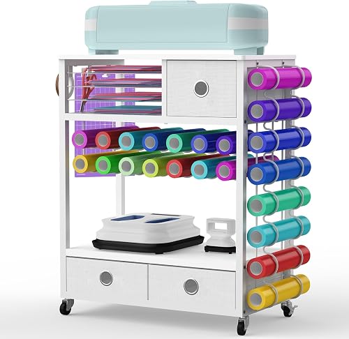 Yumkfoi Craft Cart with Drawers & Vinyl Rack