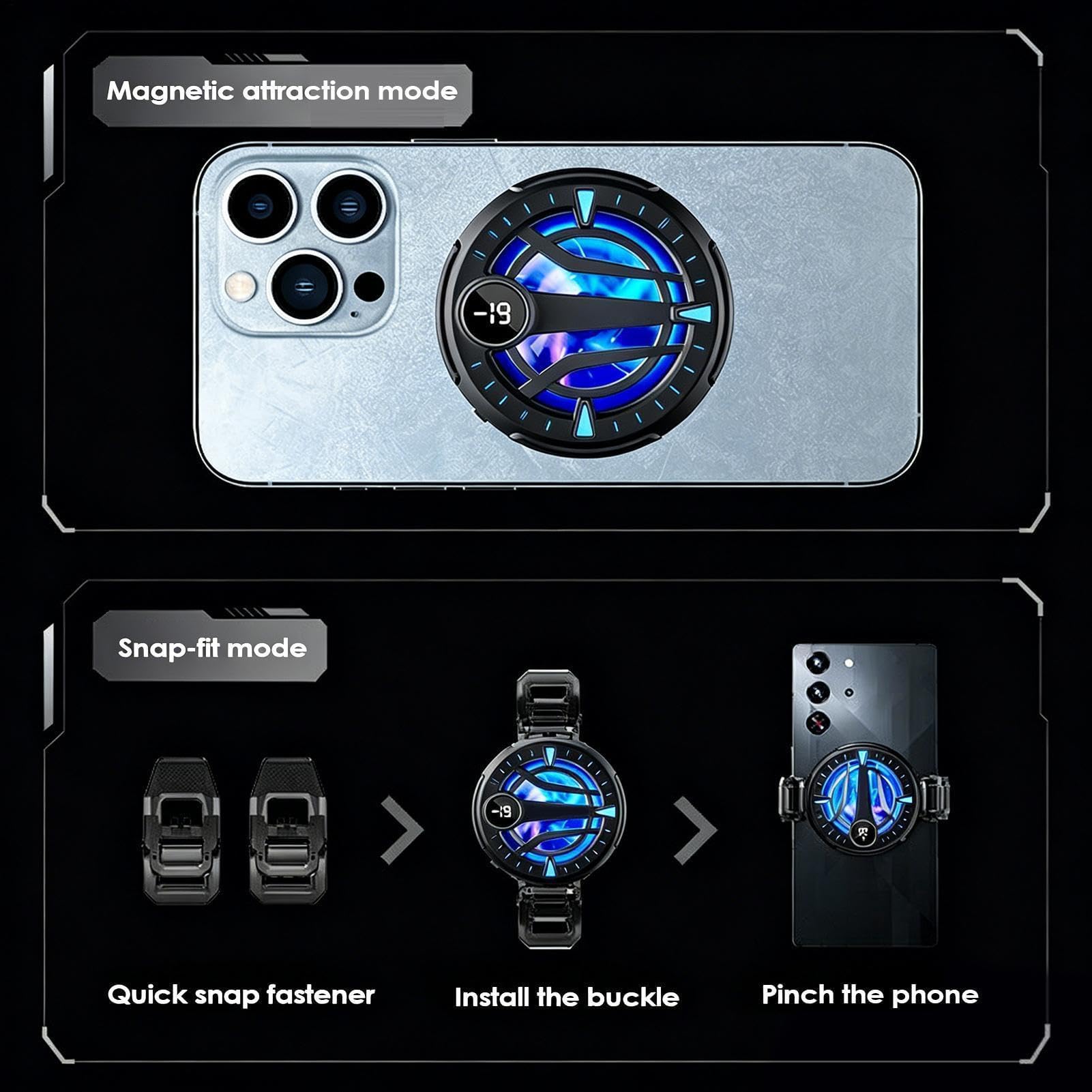Ventola di raffreddamento per cellulare, ricaricabile tramite USB, silenziosa, con morsetto, per live streaming, giochi, ascolto di musica, compatibile con la maggior parte degli smartphone, ideale