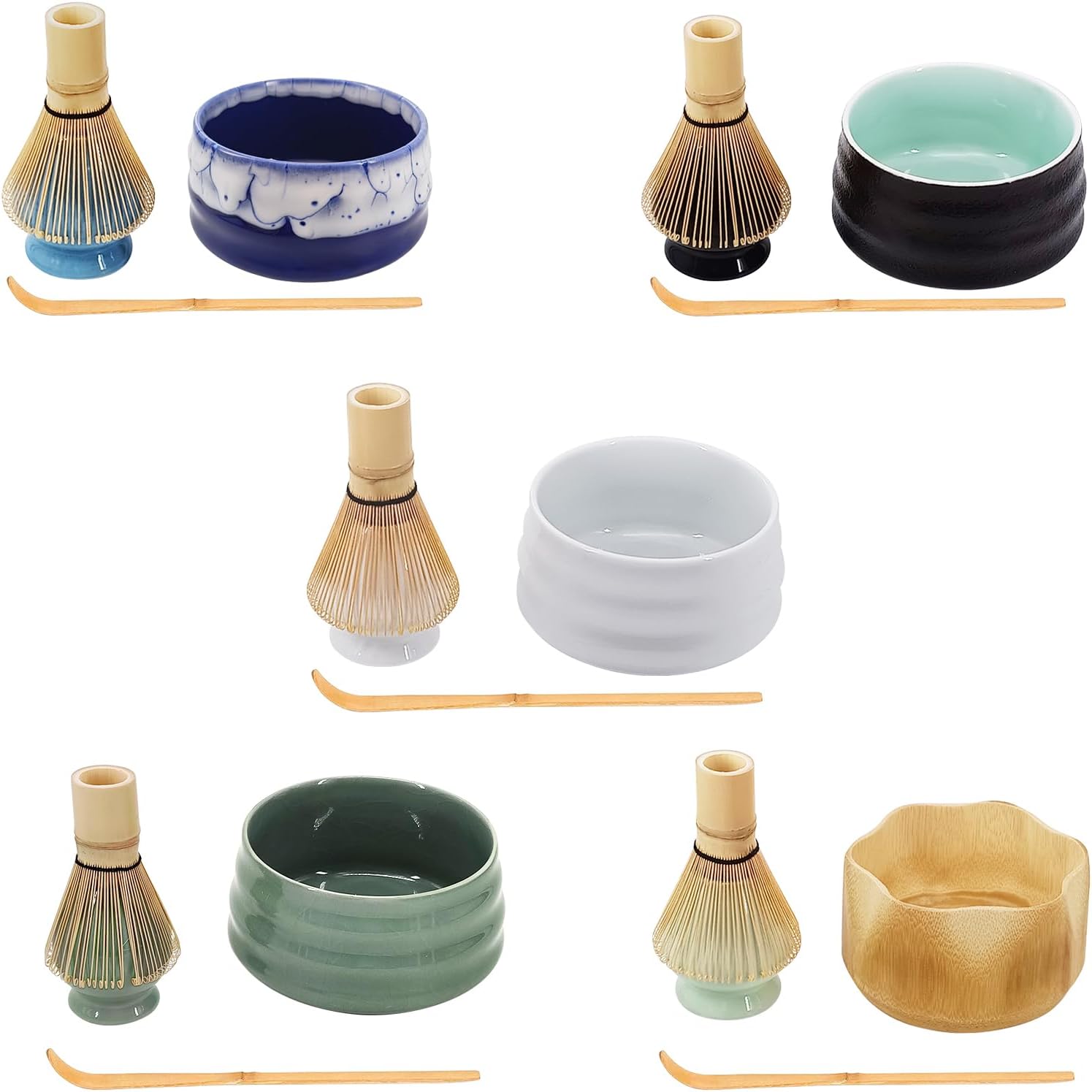 Japanese Matcha Tea Set, Unique Matcha Set - Blue Matcha Bowl Matcha Whisk and Blue Whisk Stand, Traditional Tea Scoop, The Perfect Ceremony Start Up Set to Prepare an Authentic Cup of Matcha