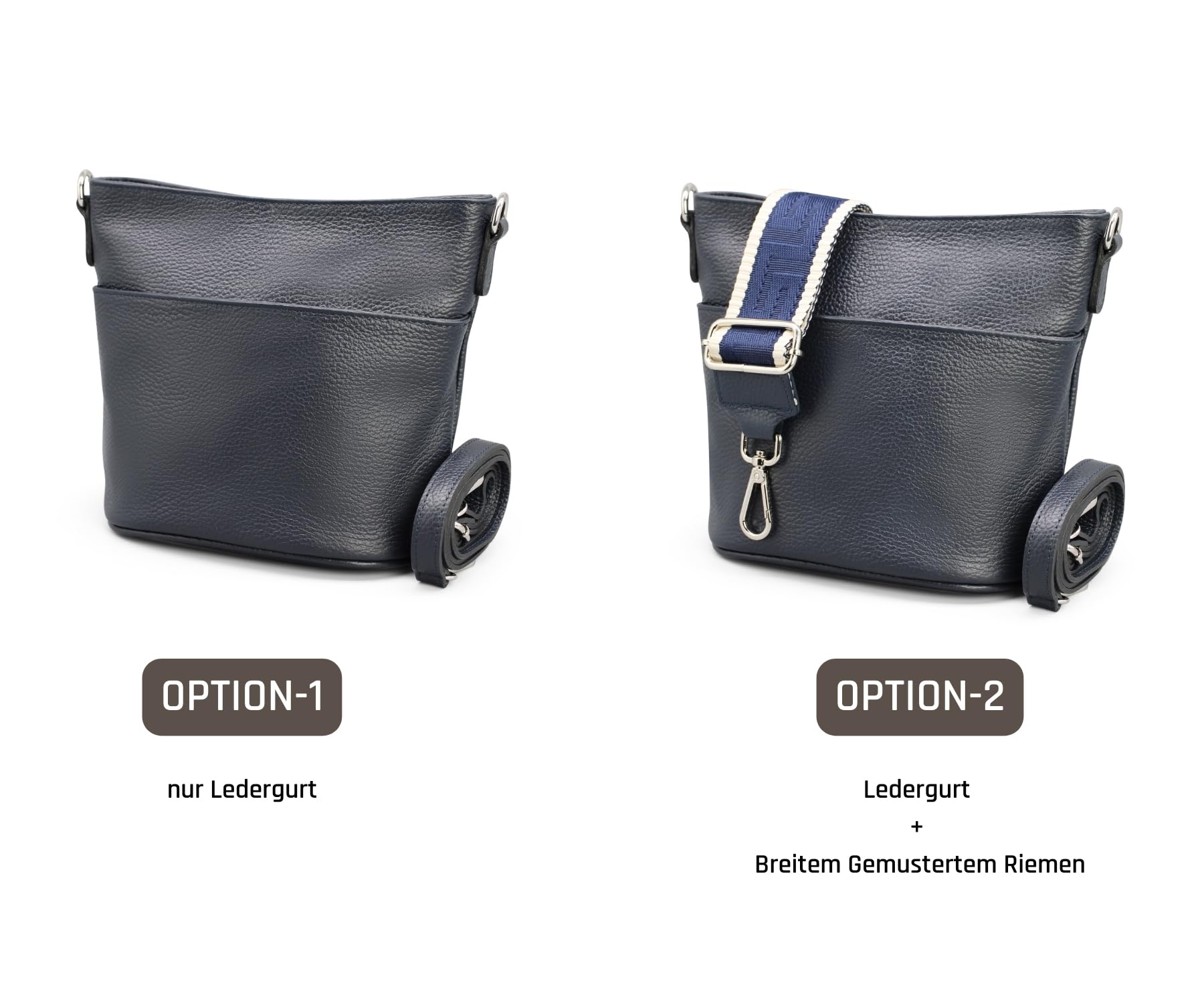 Adel Bags Damska torba na ramię z prawdziwej skóry LINA ręcznie wykonana torba Crossbody Bag 4 przegródki, torba na ramię ze skórzanym paskiem + szeroki pasek ze wzorem, wodoszczelna, stylowa Made in