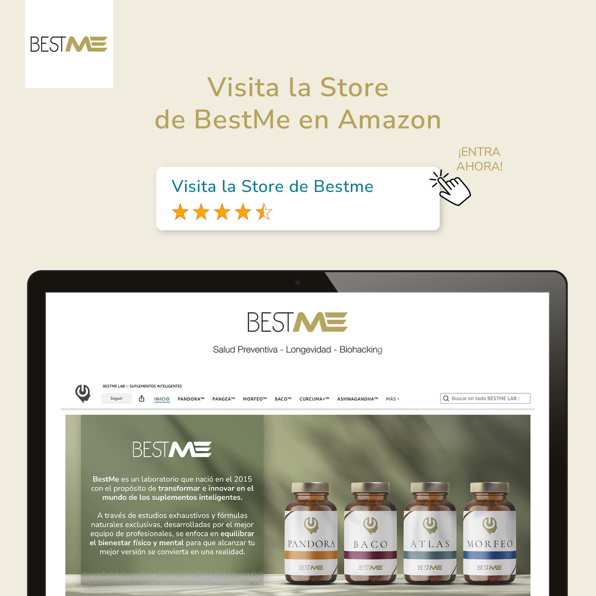 BESTME - Ashwagandha con Sensoril® 521 mg (10% de Withanólidos) | 60 Cáps | Apoyo al Estado de Ánimo, Calma y Concentración, Nootrópico Vegano y Sin Gluten