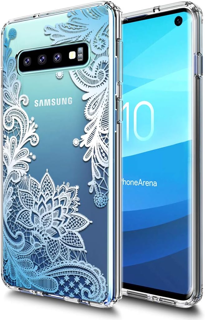 Galaxy S10 Case Huness TPU Grip Bumper and Clear Flower Transparent Hard PC Backplate Hybrid Slim Phone Case Cover for Samsung Galaxy S10 Phone (Blue)