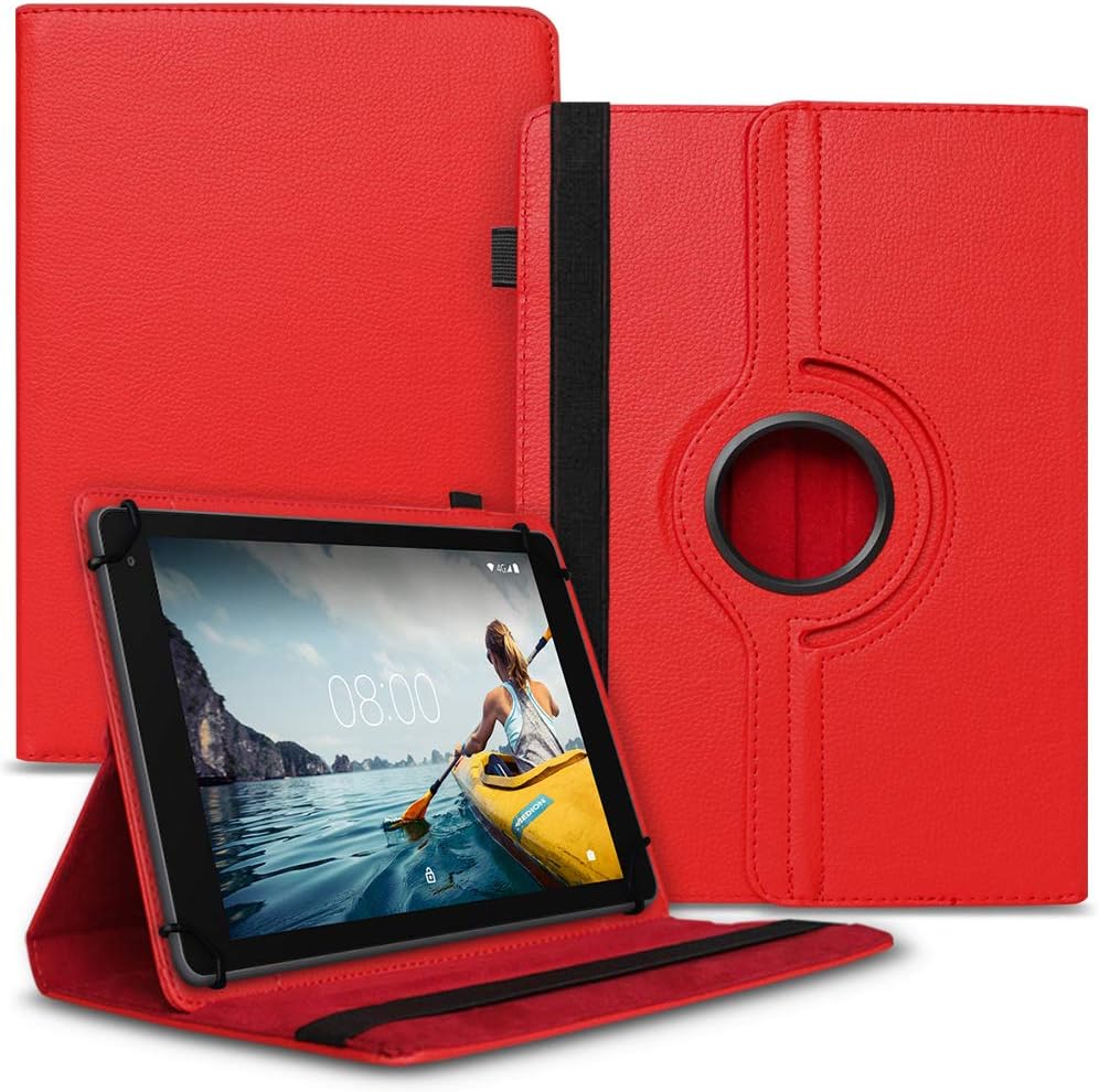 Nauci Tablet Case Compatible with Medion Lifetab E10430 E10414 Universal Cover Stand Function 360° Rotatable Colour: Red