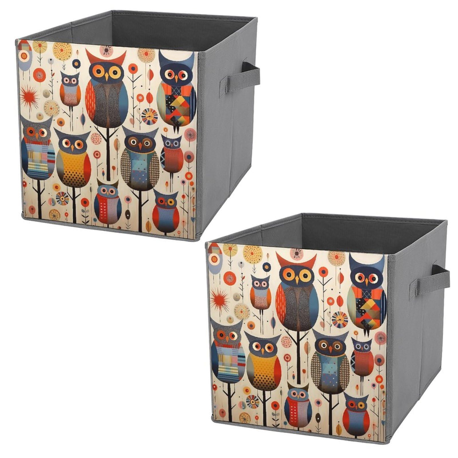 NONHAI Collapsible Storage Bins with Dual Handles Fabric Storage Basket Foldable Cubes Organizer Baskets Patchwork Owl Storage Boxes for Organizing Clothing Cube Storage Organizer Bins