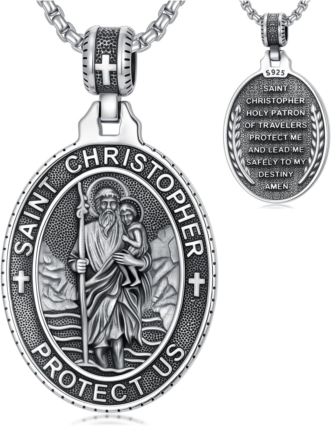 925 Sterling Silver St Michael/Virgin Mary Pendant Necklace, Religious Amulet Jewelry Gift for Men Women
