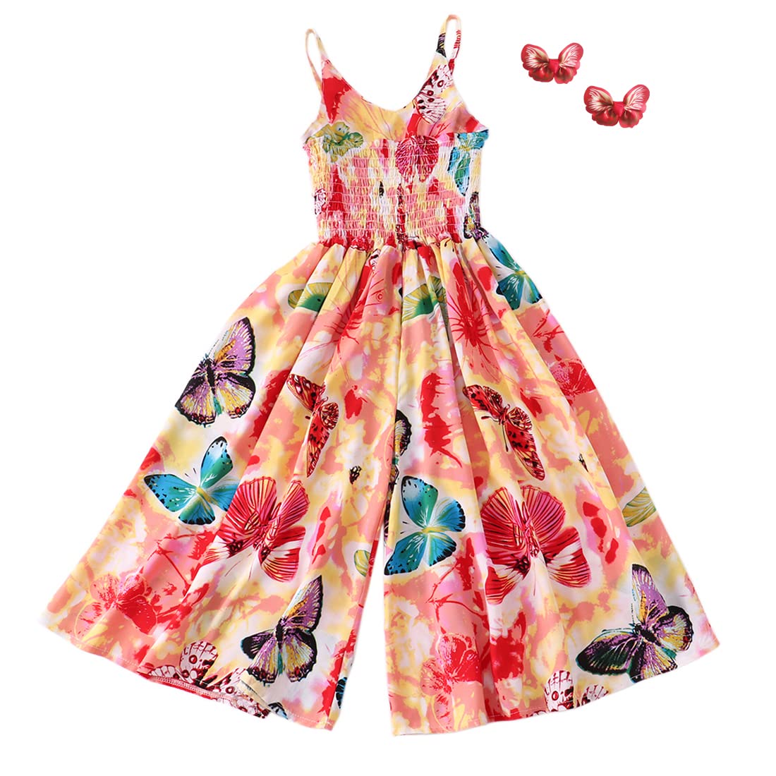 Flenwgo Girls Adjustable Strap Floral Beach Skirt Pants Ruffle Jumpsuit Bohemian Dress 4-11 Years