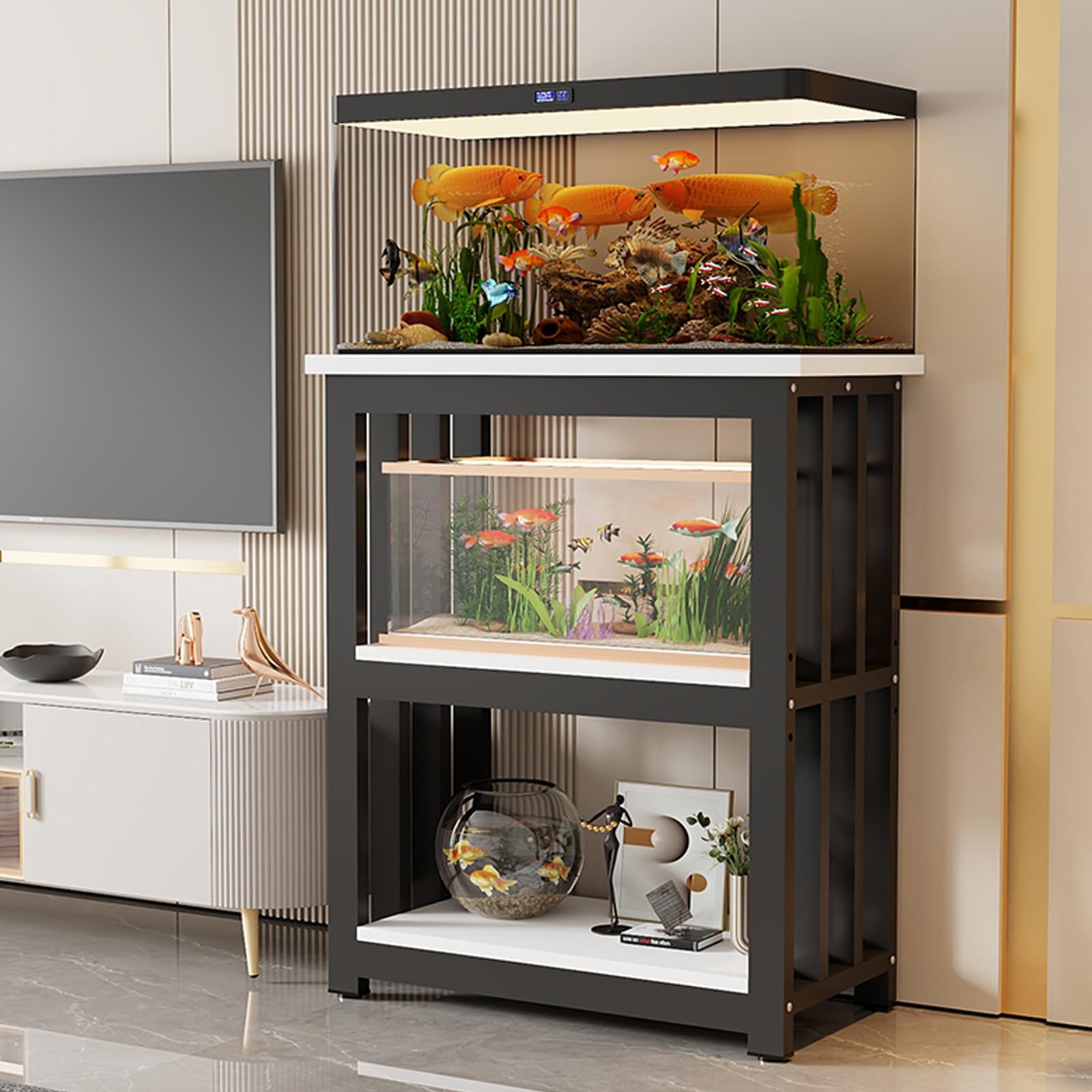 Mensole minimaliste per acquari, Supporto Multifunzionale Regolabile per acquari, Design salvaspazio per Uso Domestico e in Ufficio (Bianco, 60 cm/23,6 Pollici)
