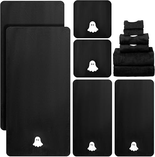 Peryiter Juego de 6 toallas de baño de Halloween de algodón bordado de fantasma, toallas de mano de fantasma blanco y negro, absorbentes y suaves