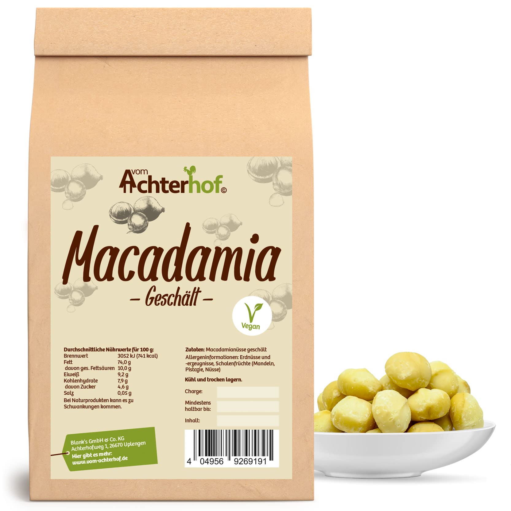 Macadamia geschält 500g | ganze Macadamia-Nuss | aus Australien