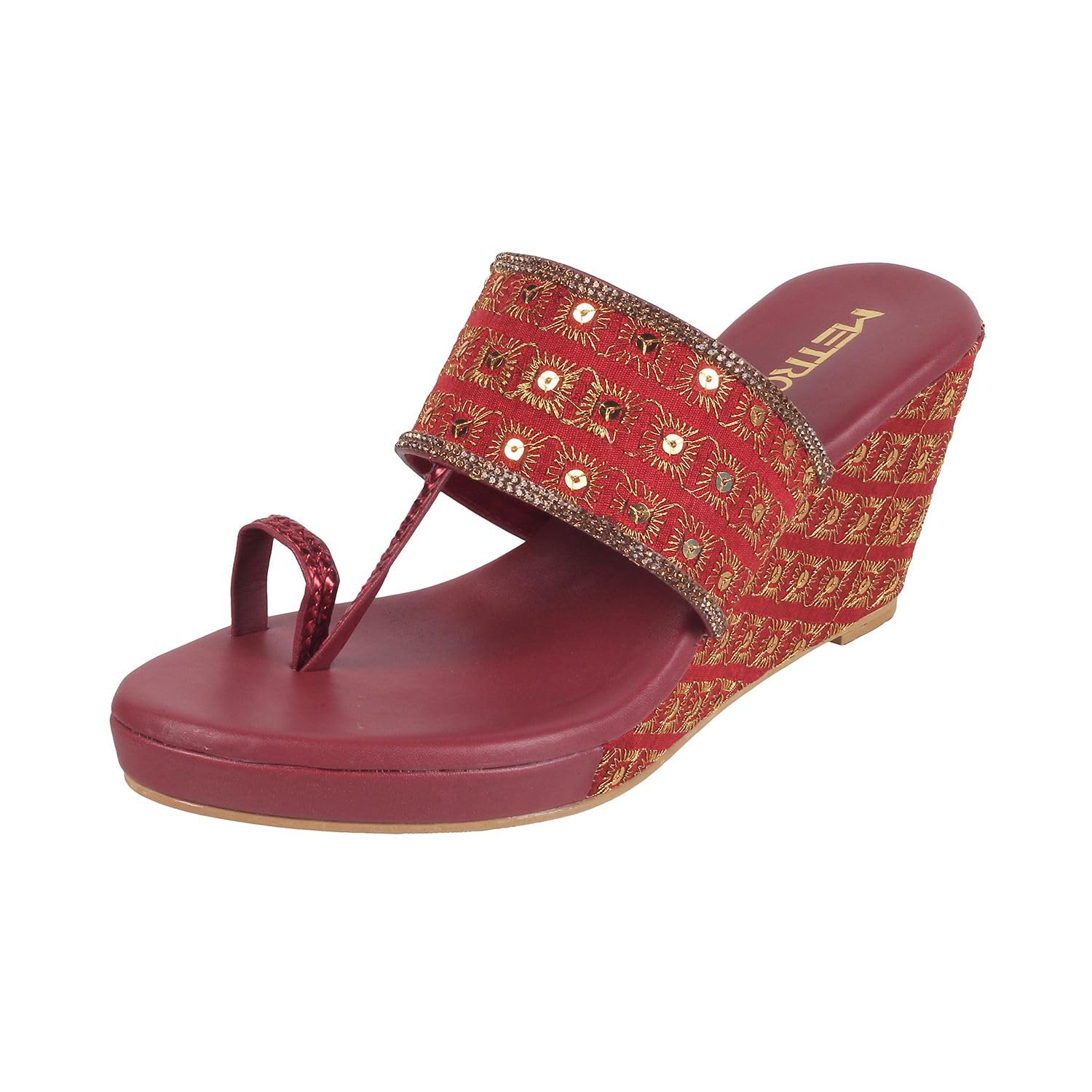 Metro Women Maroon Ethnicwear Wedge Heel Sandal UK/8 EU/41 (35-346) (B0C7CGHPG6) Amazon Price History, Amazon Price Tracker