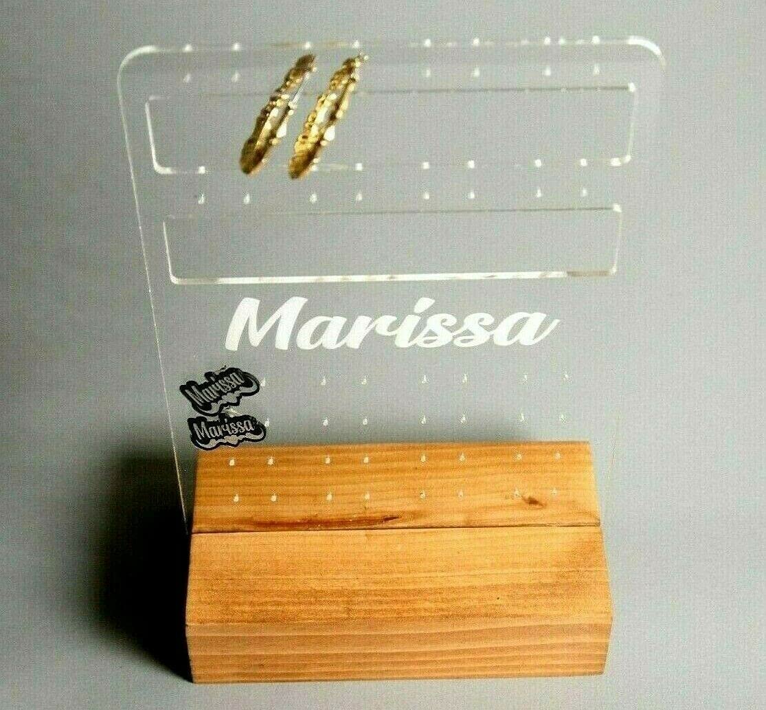 Trendy Girls Jewelry Earring Necklace Organizer Stand Personalized Free Engraved Name Custom Gift With Sturdy Hand Stained Wood Holds Earrings Necklaces Anklets Watches Bracelets - It's Pretty and Practical
