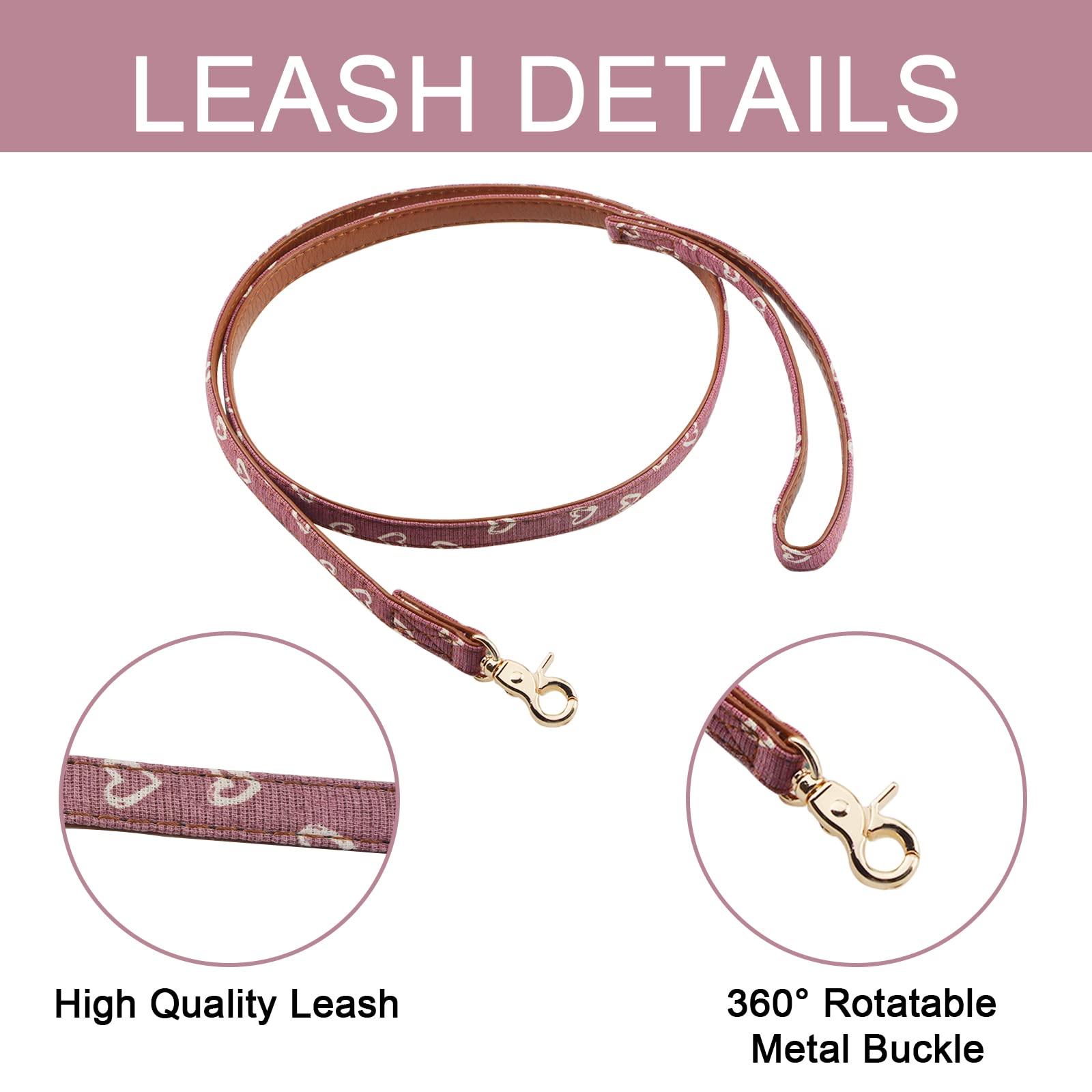 3-teiliges Hundehalsband & Leinen-Set Mit Herz-Muster – Fliege, Halstuch & Leine, Verstellbar, Rosa