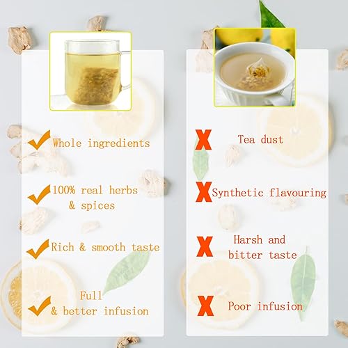 Miniatura 5 de Yan Hou Tang Bolsas de té orgánicas con limón y jengibre y probióticos que favorecen una digestión saludable, sin cafeína, 100 unidades