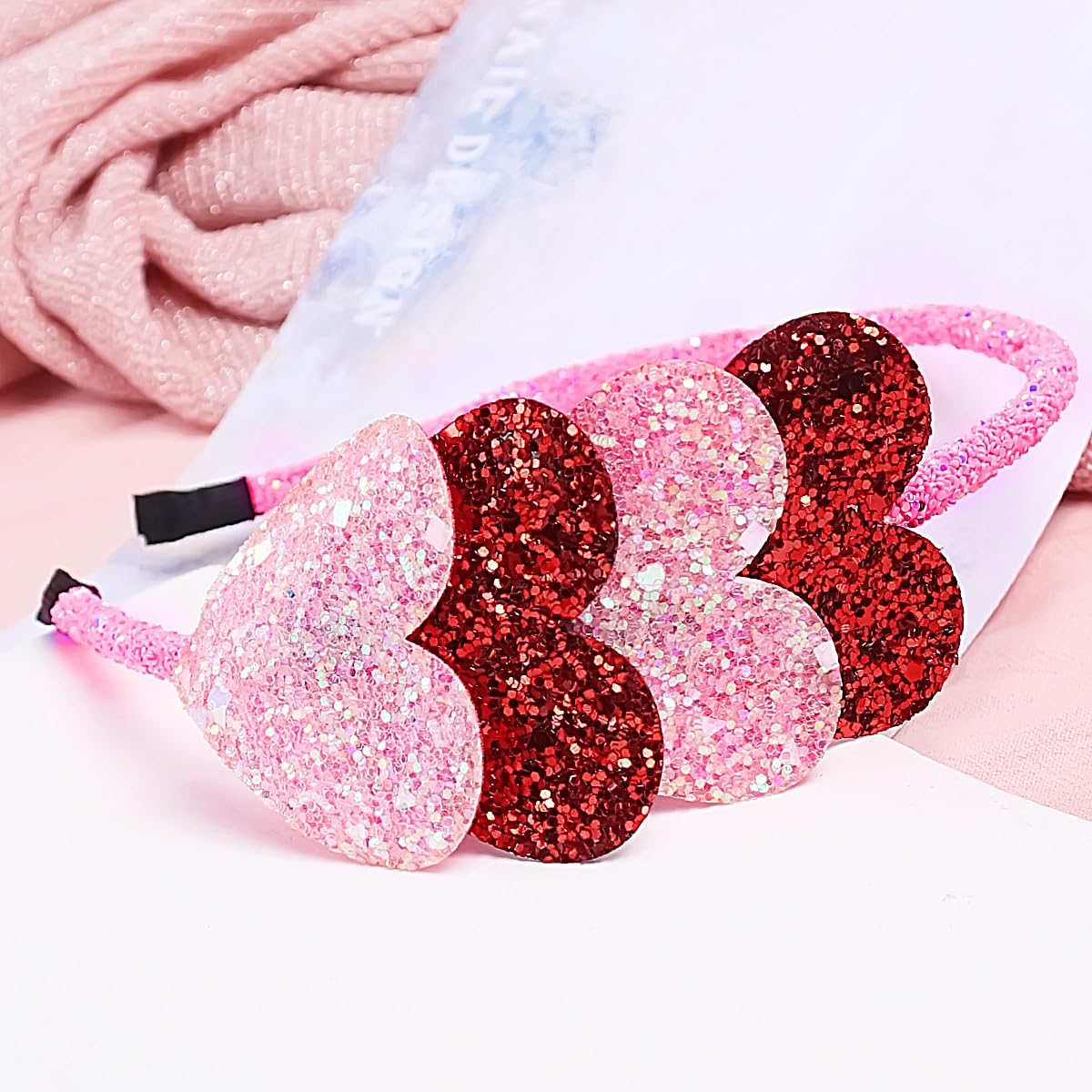 Cerchi per capelli a forma di cuore rosso con paillettes, 5 pezzi, per ragazze e donne, costumi, forniture per feste