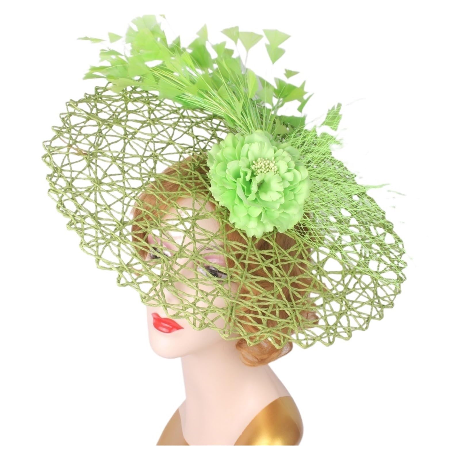 HEUchuan Fascinator Wedding Headpieces Women Flower Headwear for Hat Cocktail Fascinators Headband Bridal Pillbox Cap(Light Green)