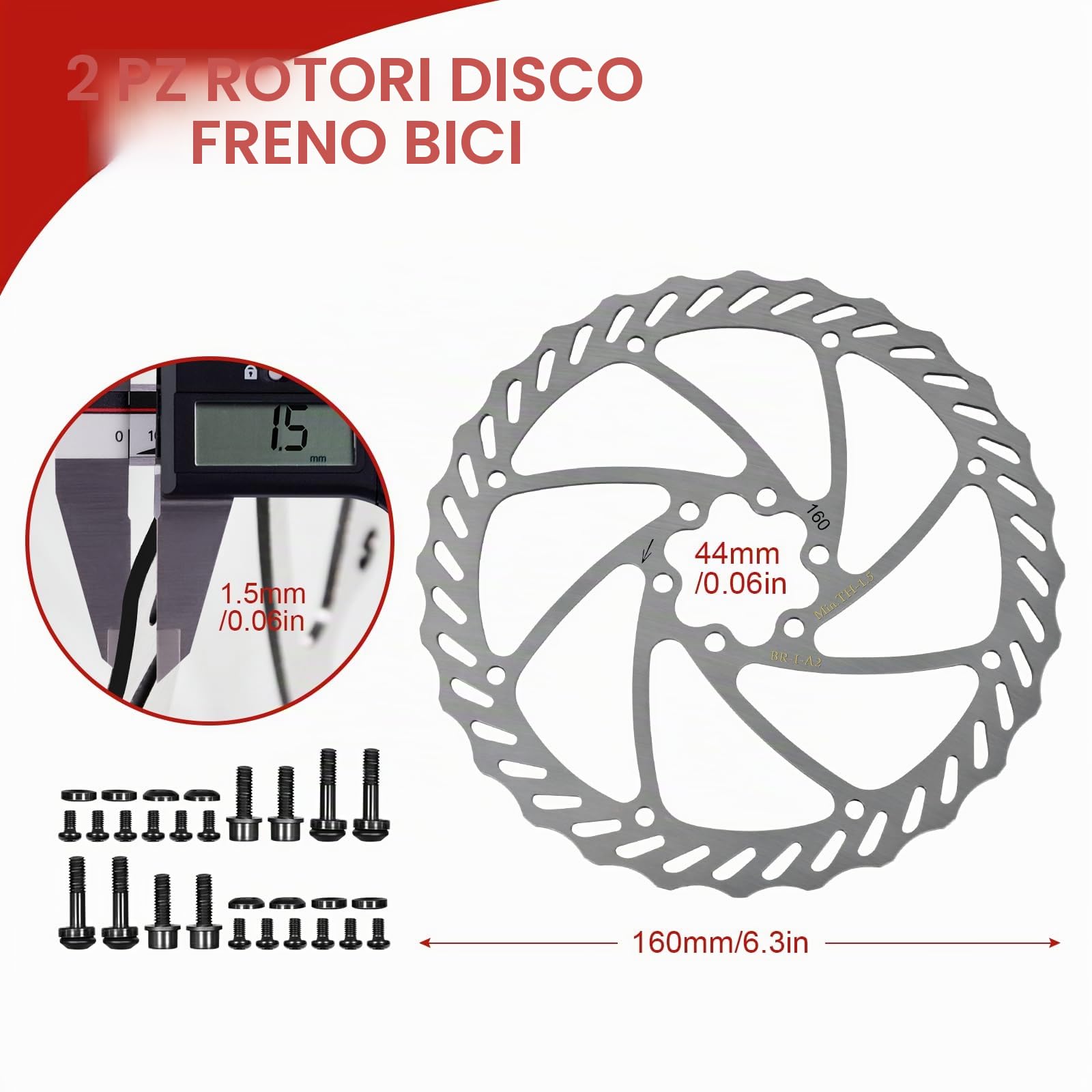 Freni Idraulici Bici Elettrica Set 2 Pistoni, Anteriore Posteriore Linea Yirando Pinza del Freno, 160 mm Rotore Bicicletta Freni Idraulici MTB per Mountain Bike E-Bike Strada Bicicletta
