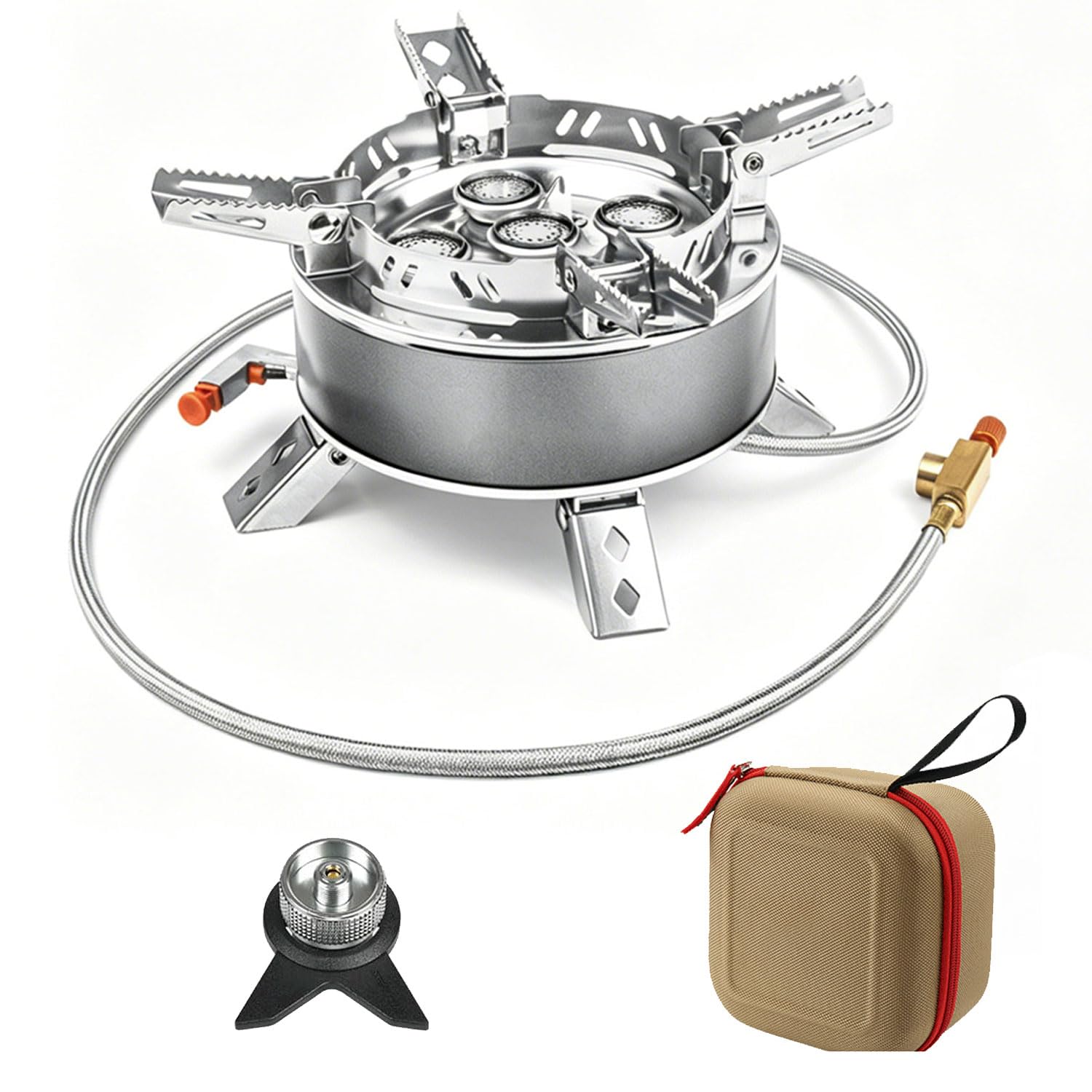 Réchaud de camping portable à gaz coupe-vent 15800W avec boîte de transport. Idéal pour la cuisine, la randonnée, le camping et les pique-niques. Allumage inclus（rond）
