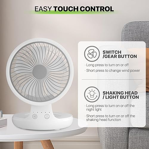 Miniatura 7 de Magshion Ventilador de escritorio plegable de 7.5 pulgadas con luz nocturna, ventilador pequeño oscilante de 120, 4 velocidades, alimentado por USB