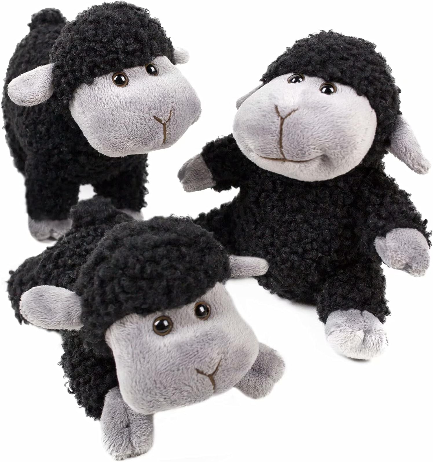 Tiny Heart Lamb Stuffed Animal Sheep Plush Toy 3 Pcs Cute and Super Soft Nursery Home Decor Bedroom Small Gift for Kids Boys and Girls Companions Black