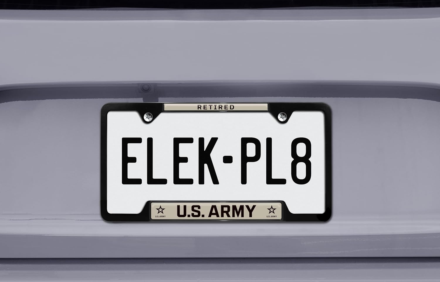 Elektroplate Officially Licensed – U.S. Retired Army Black All-Metal Open Corner License Plate Frame Tag Holder for Cars/SUVs/Trucks Weather-Proof Automotive Accessory